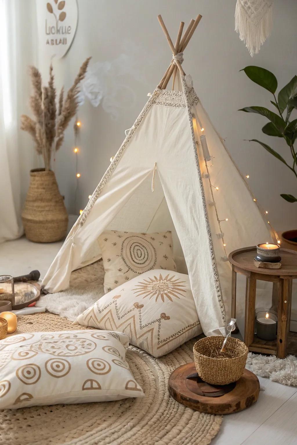 Discover equilibrium within a beautifully constructed pillow fort, a haven where simplicity intertwines with serenity.