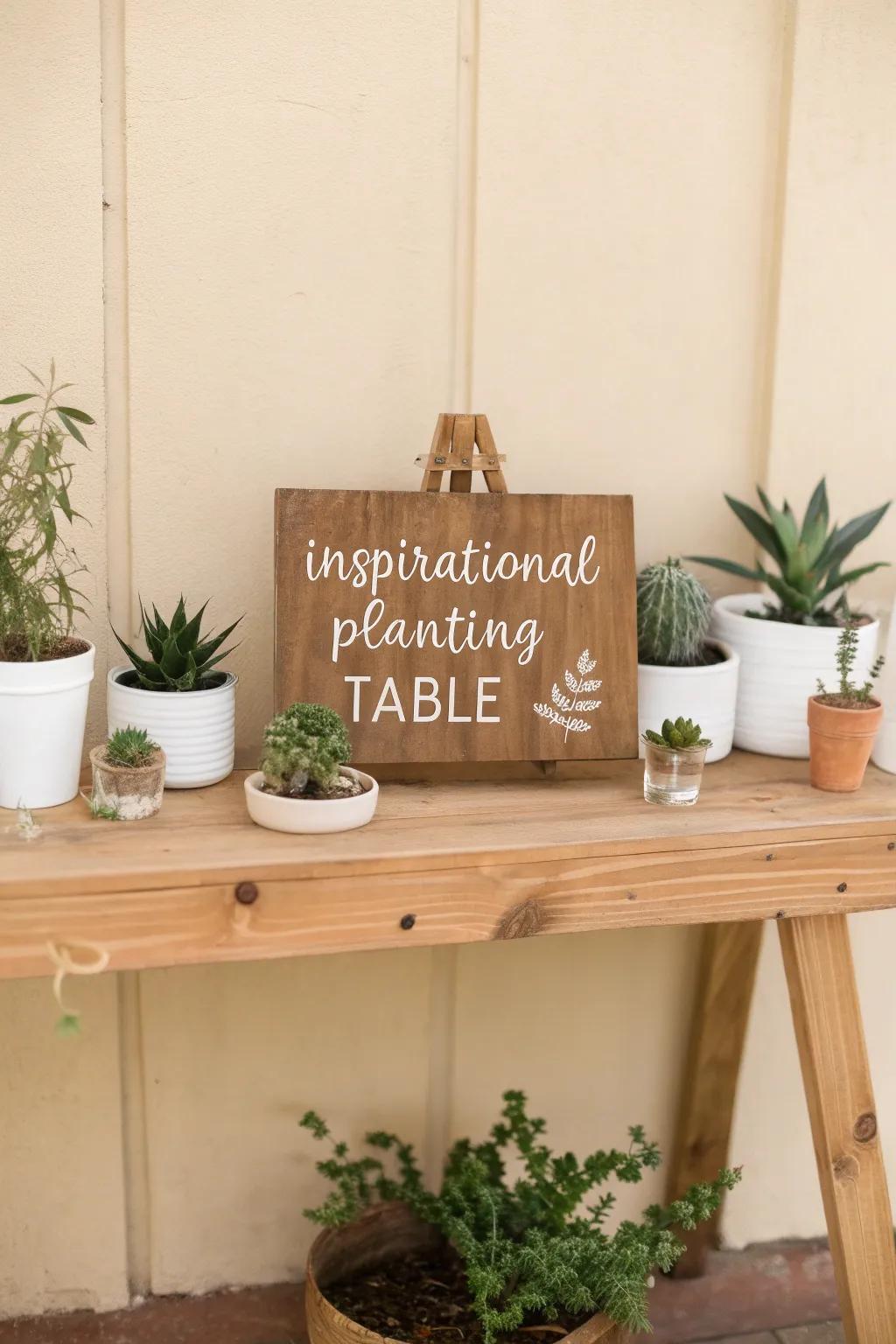 Add a personal touch to your planting table with hand-painted signs that inspire joy every day.