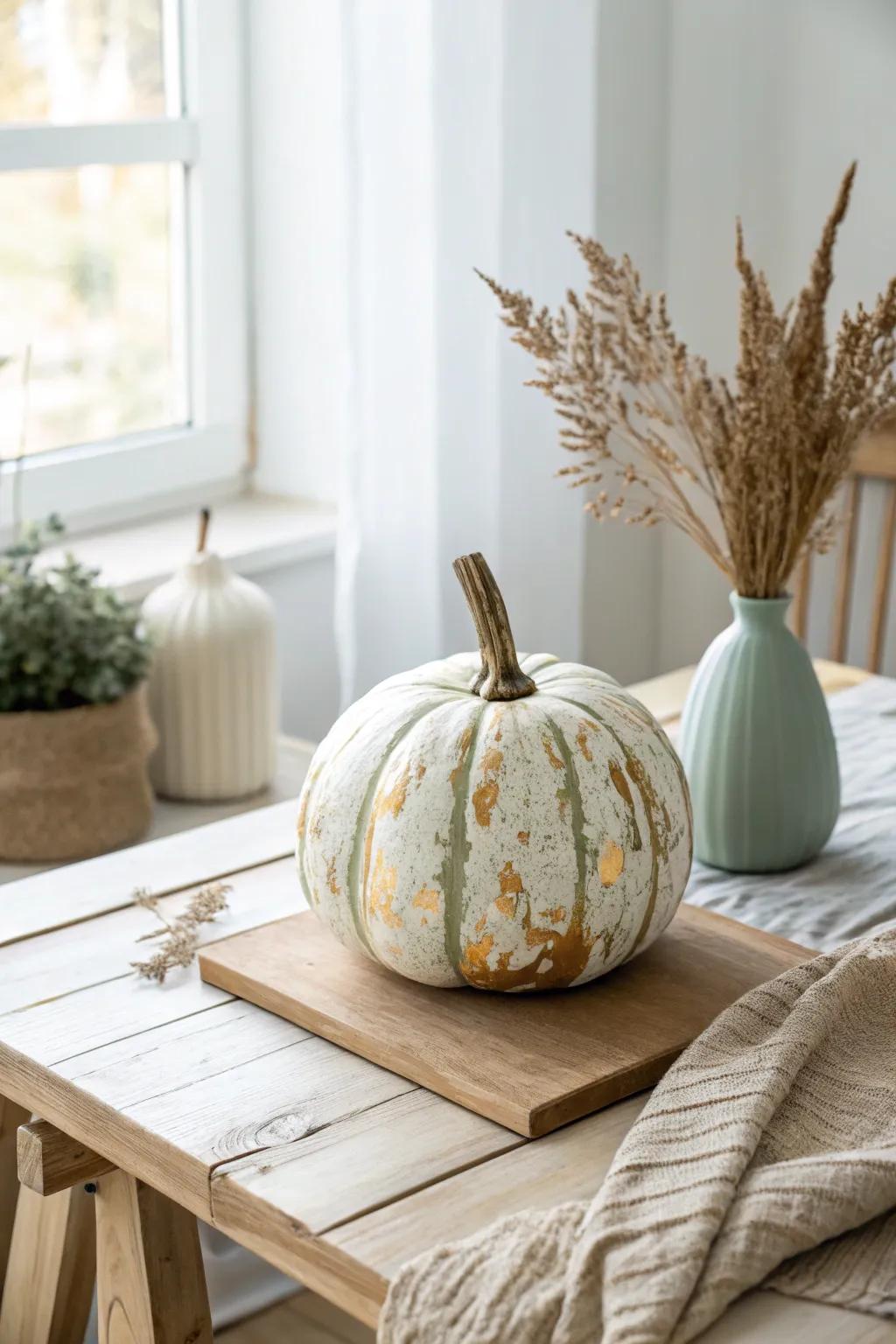 Enhance your fall decorations using this gorgeous textured splatter pumpkin—where simplicity meets artistic flair.