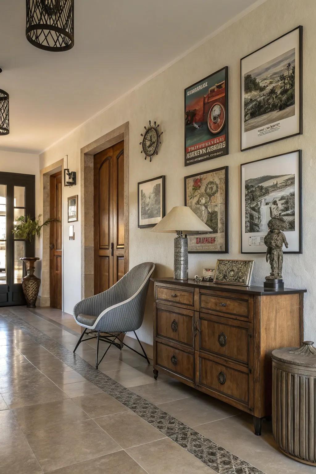 Uniting modern and vintage components crafts a timeless, personalized entryway.