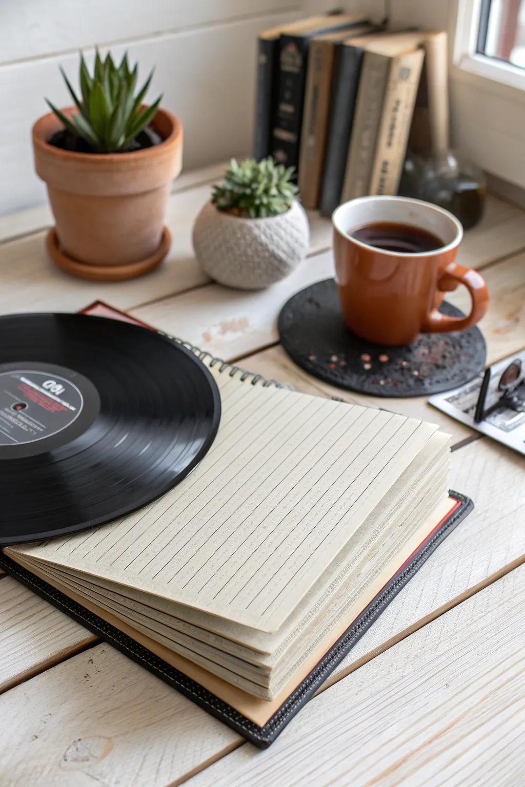 Change internal thoughts into artistry through recycled log books. 🎶✨ #SustainableStyle #CreativeJournaling