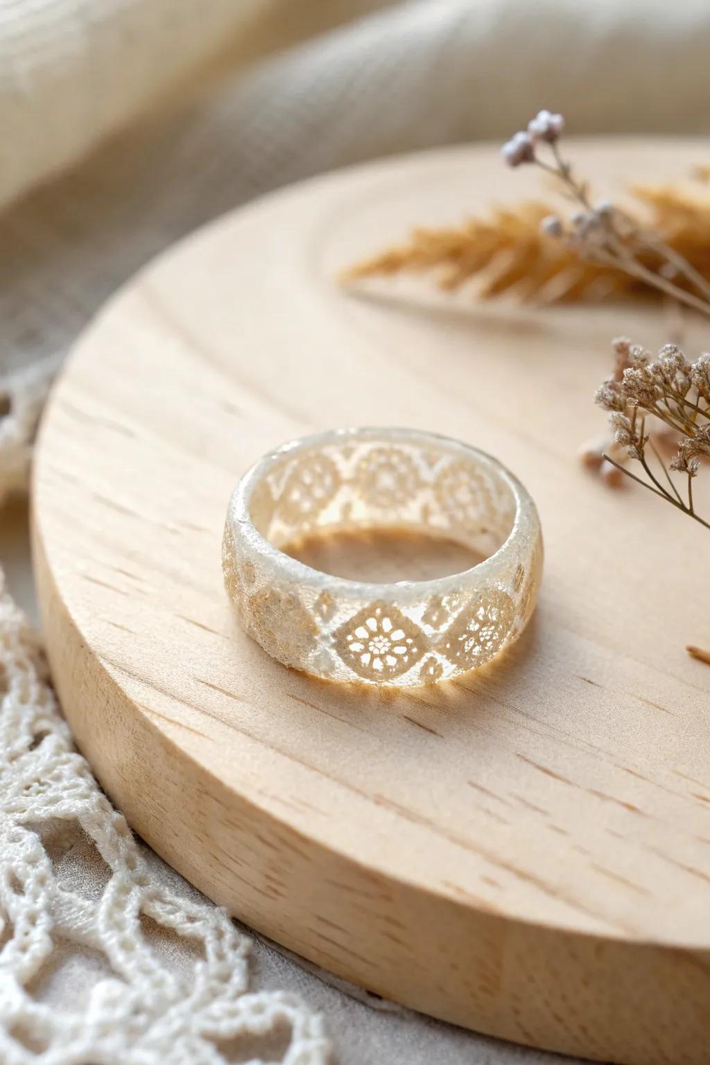 Embrace timeless elegance with a vintage lace resin ring – a flawless fusion of romance and skill.