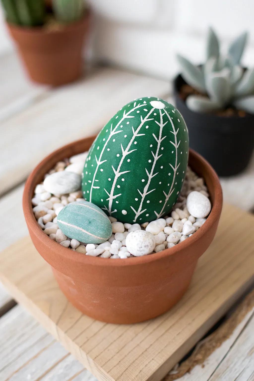 Bring a touch of the desert into your home with these charming cactus rocks - perfect for any space!