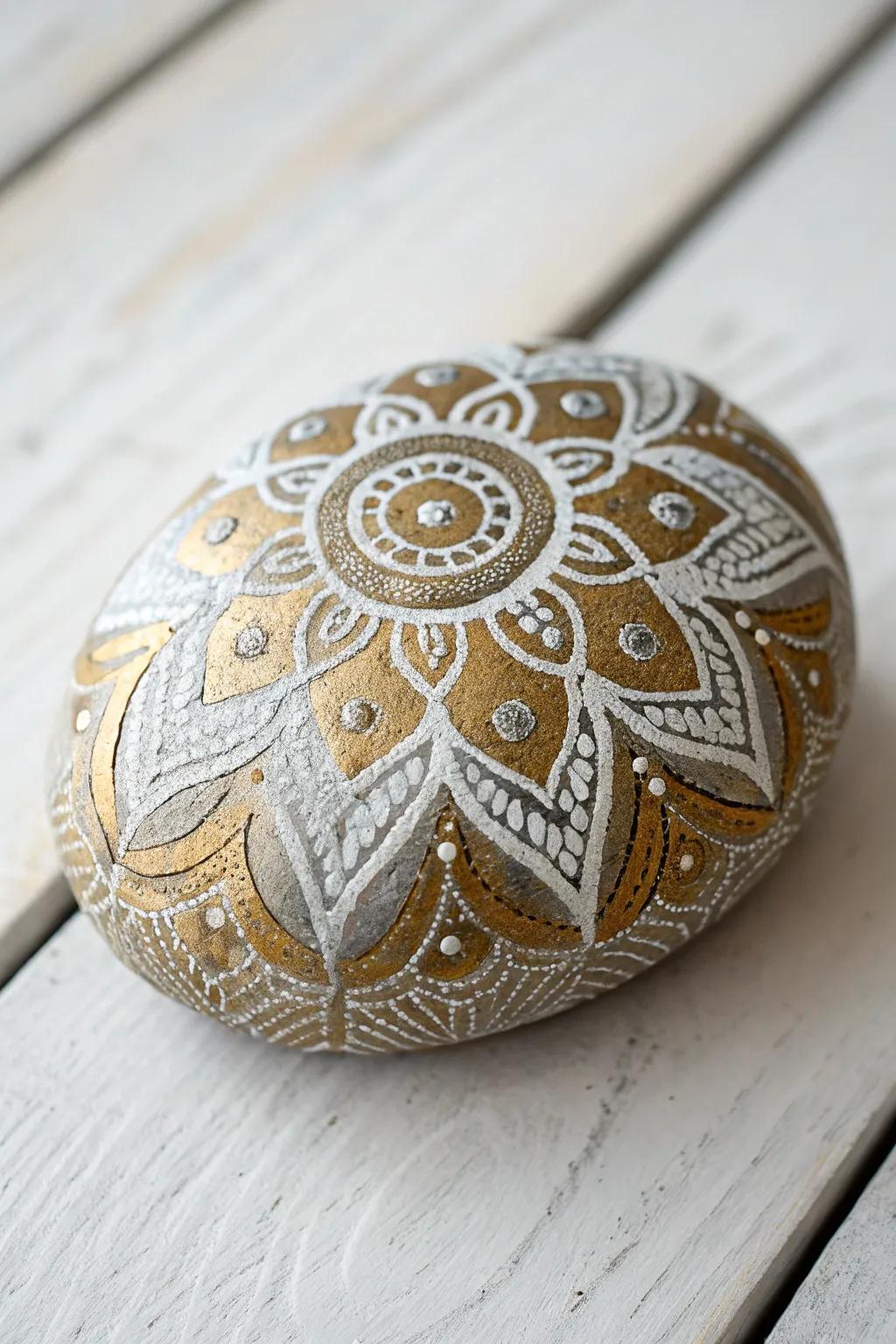 Embrace the sophistication of glamour through metal-toned stone artistry – where simplicity meets luxury.