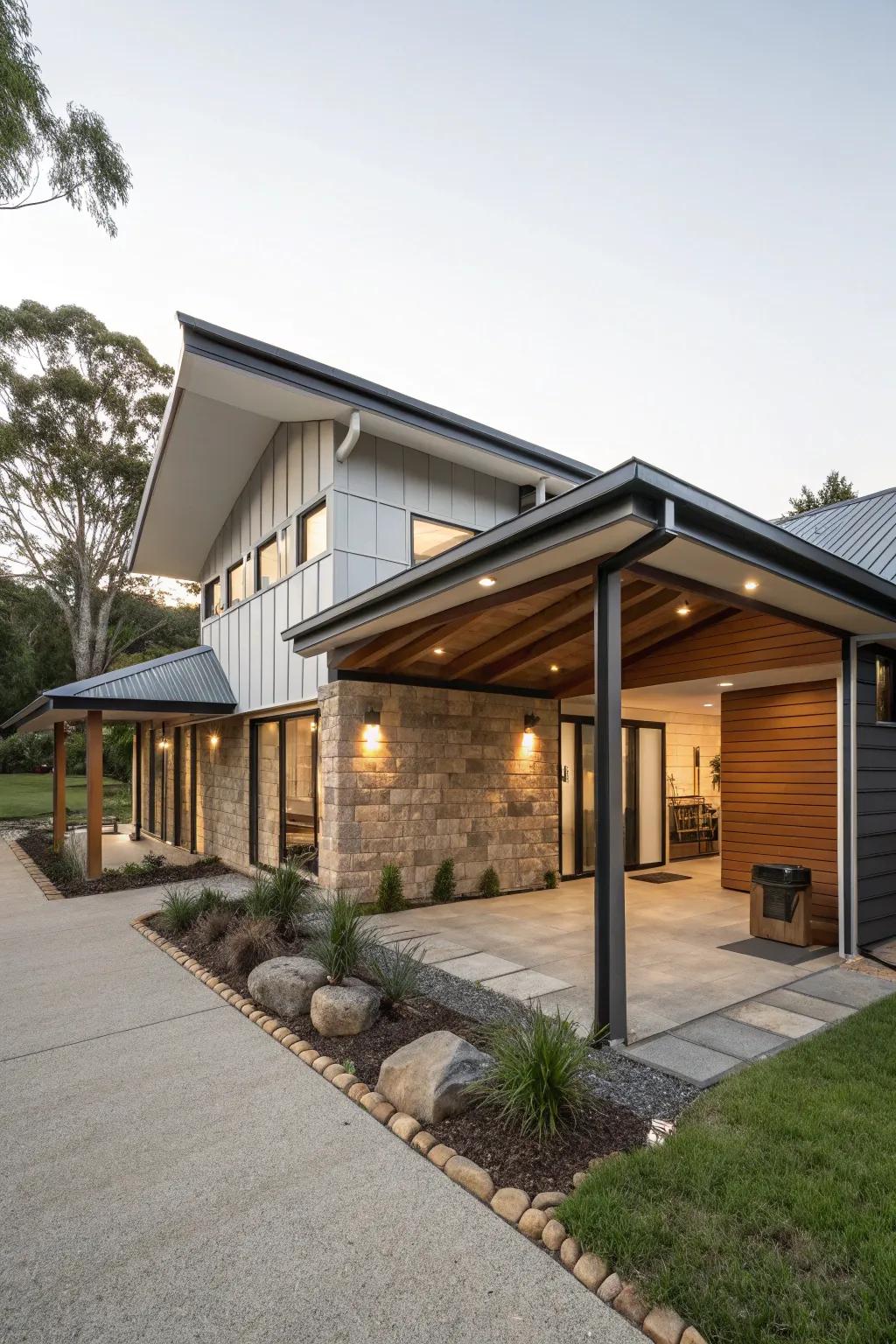 The sloping and add-on roof offer a stylish, practical blend.