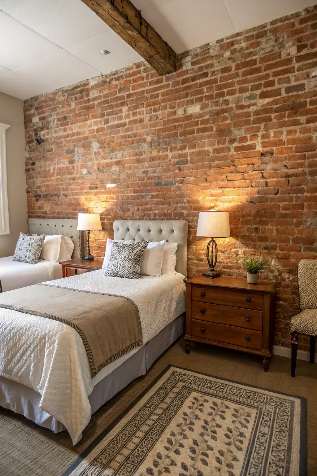 Symmetrical arrangement crafting equilibrium and harmony within the rustic-themed bedroom.