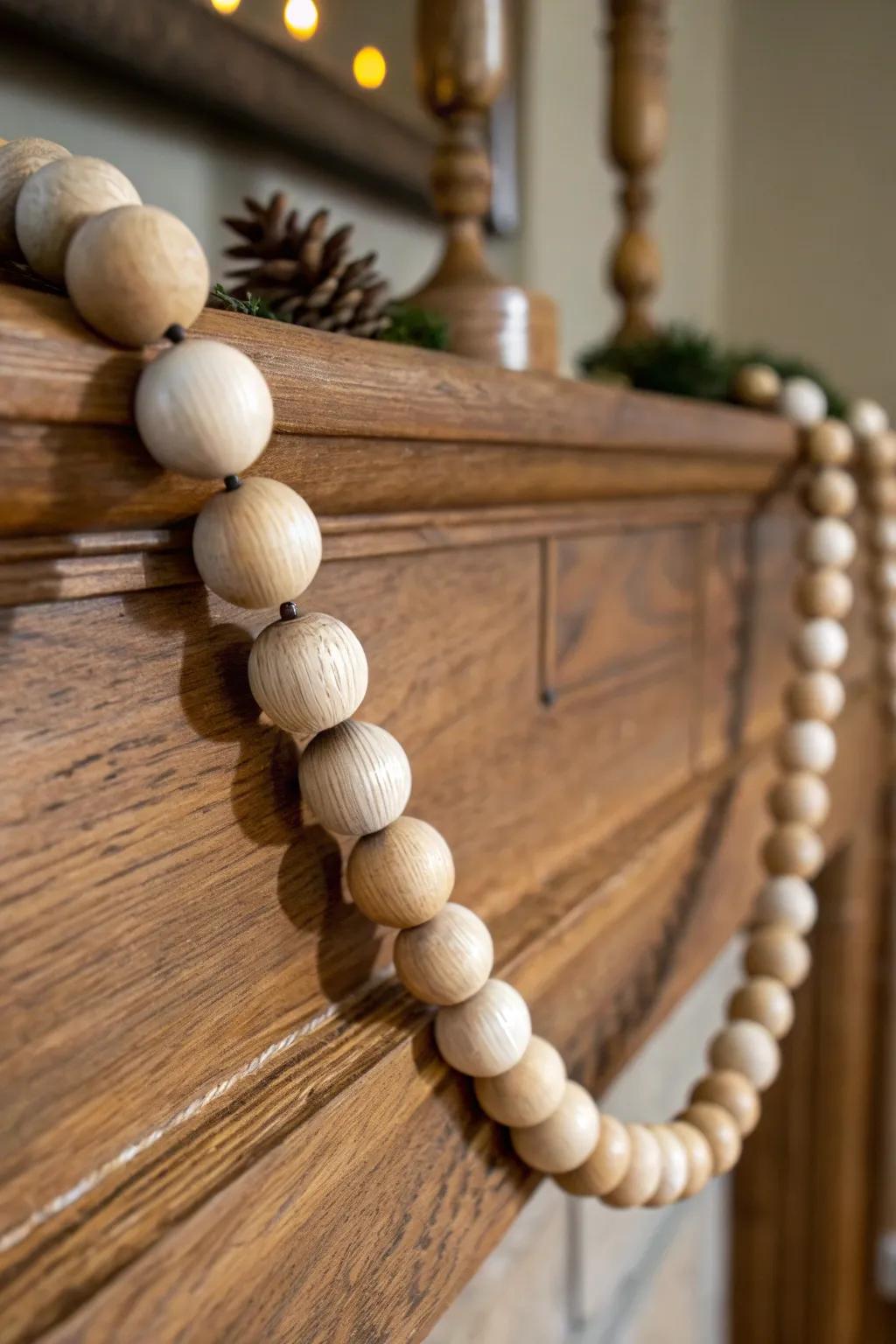 Elegance in Simplicity: A Rustic Timber Globe Chain That Speaks of Artistry.