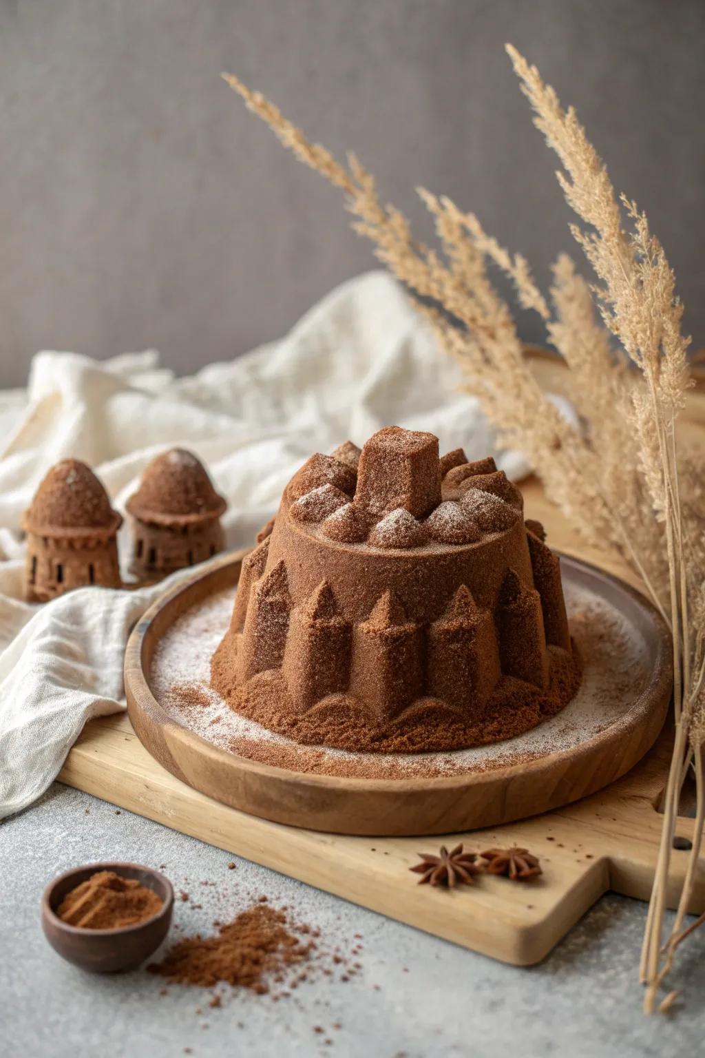 Elevate your sandcastle cake with a touch of cocoa enchantment! Simplicity converges with sophistication in this boho-chic creation.