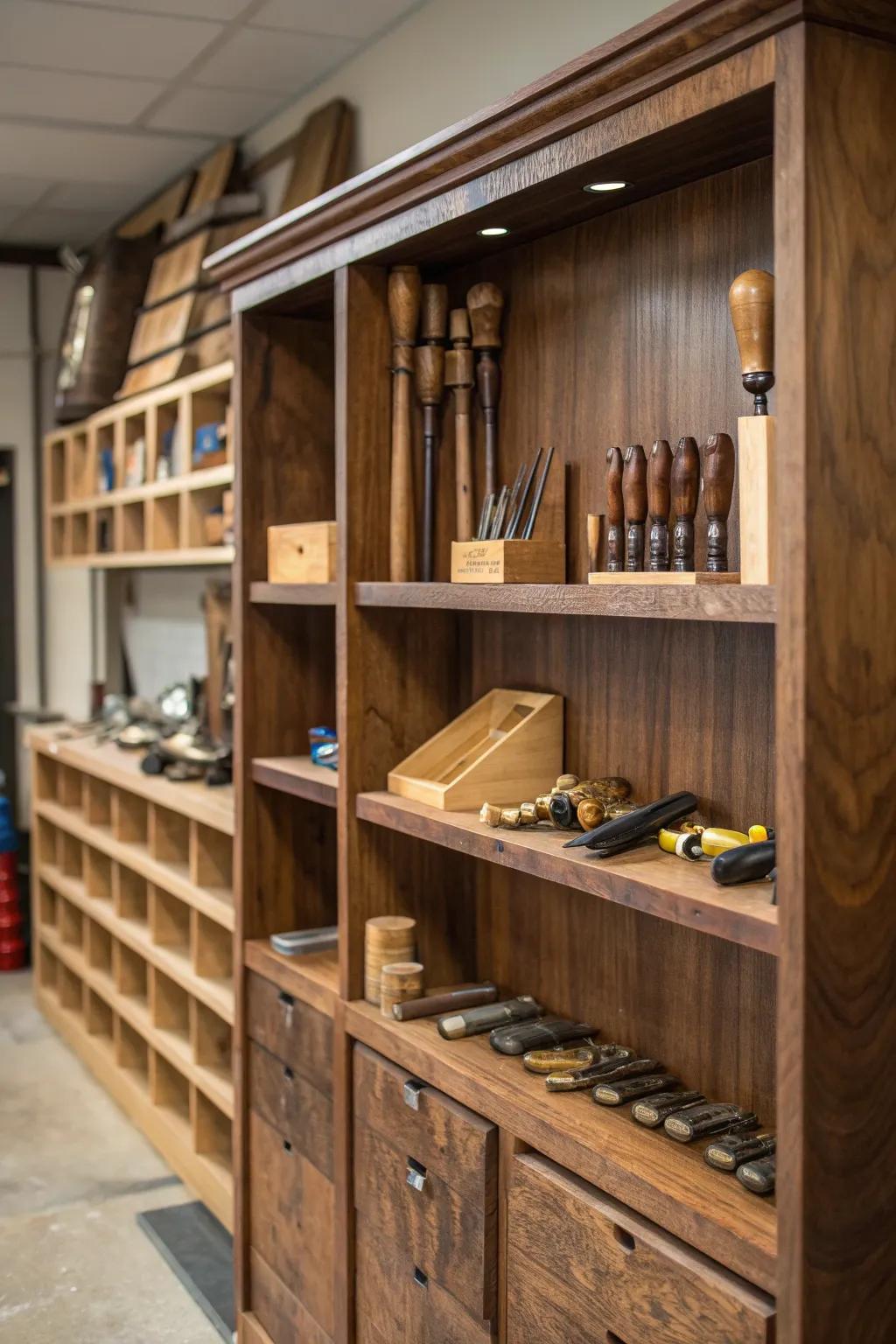 Craft Your Space: Elevate your wood shop with adjustable shelving for ultimate organization and style.