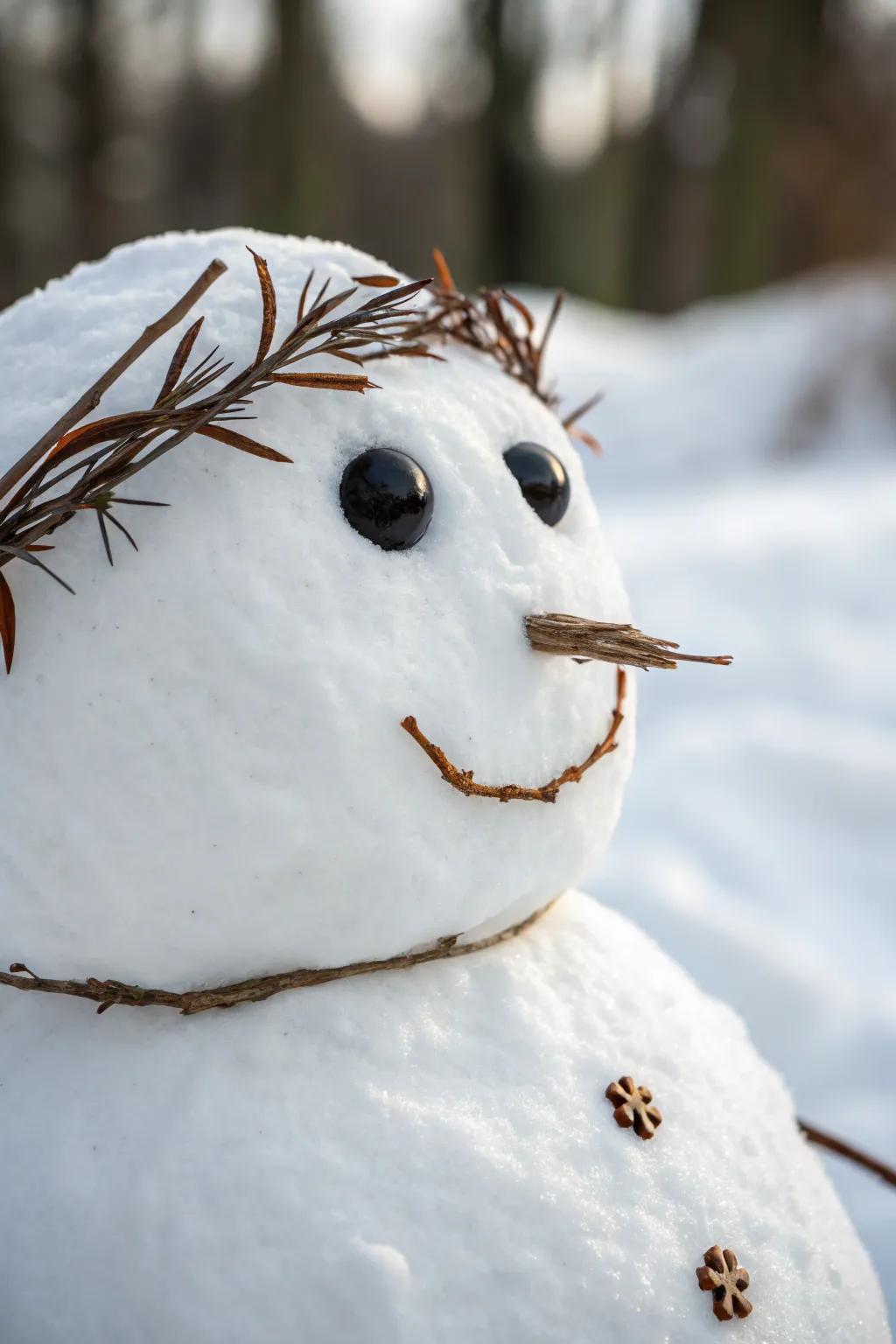 Elegance in simplicity: spray eyes for your snowman.