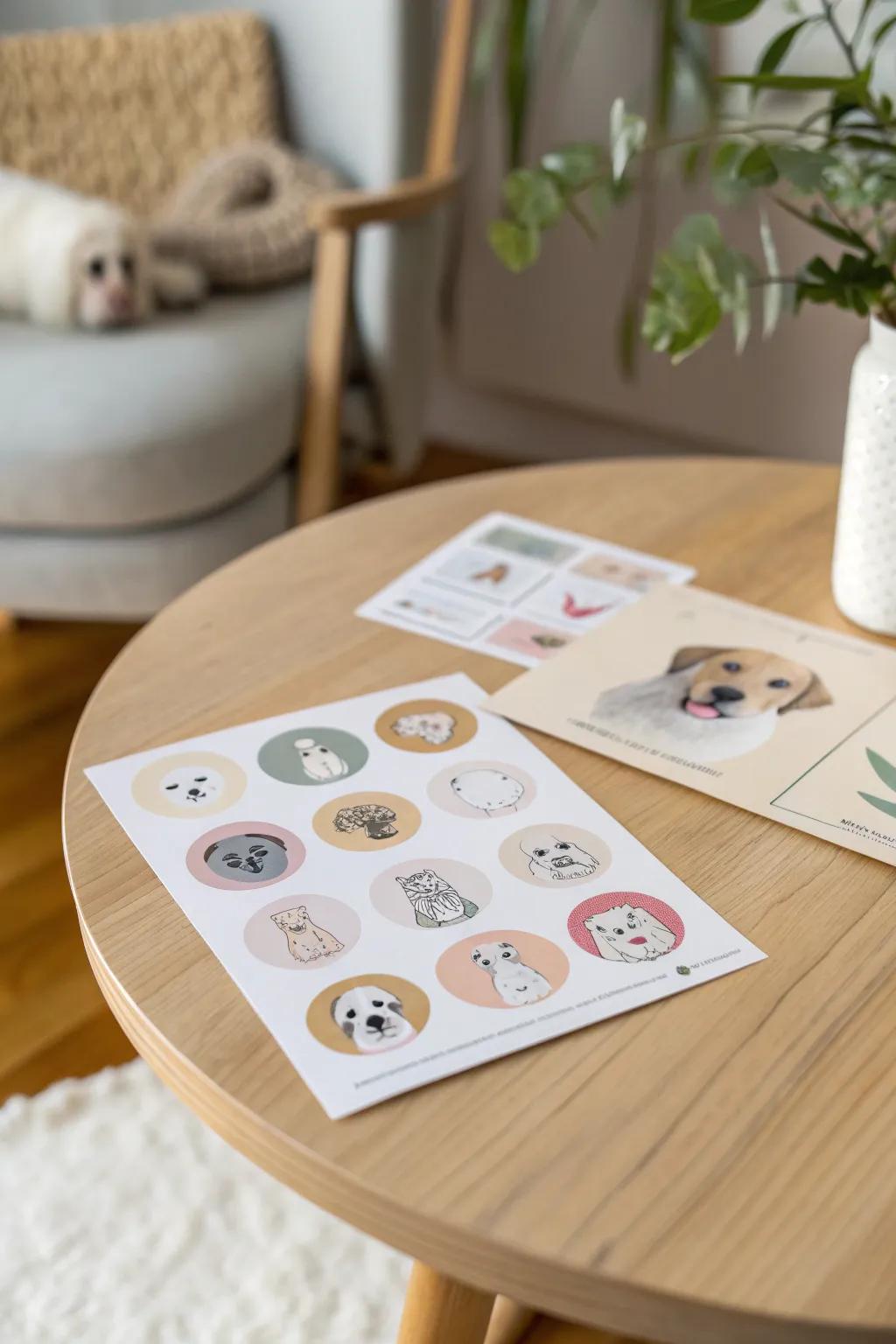Commemorate your furry companions stylishly with custom pet portrait adhesive embellishments that embody simplicity and charm.