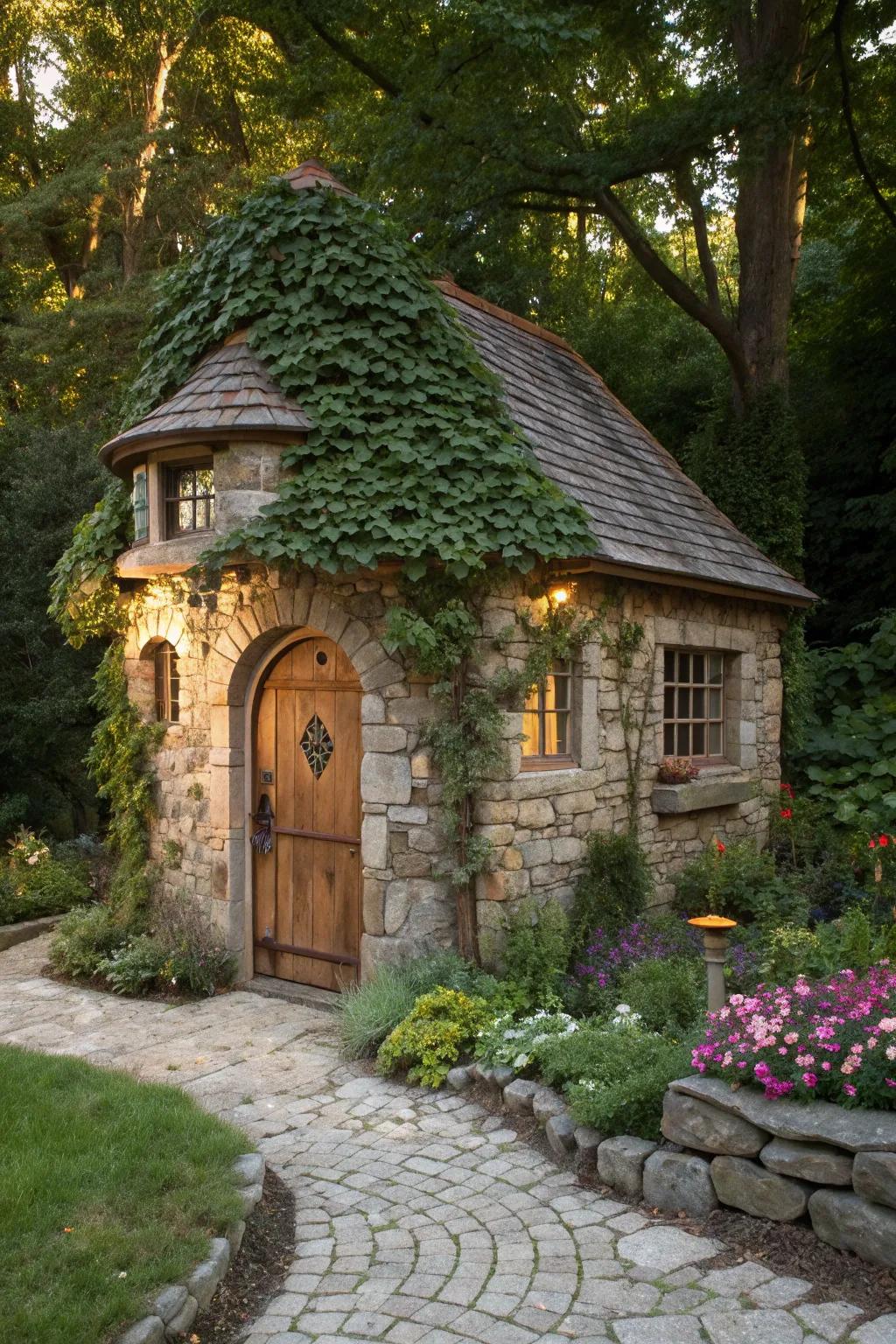 Uncover the magic of childhood escapades via this enchanting stone playhouse.
