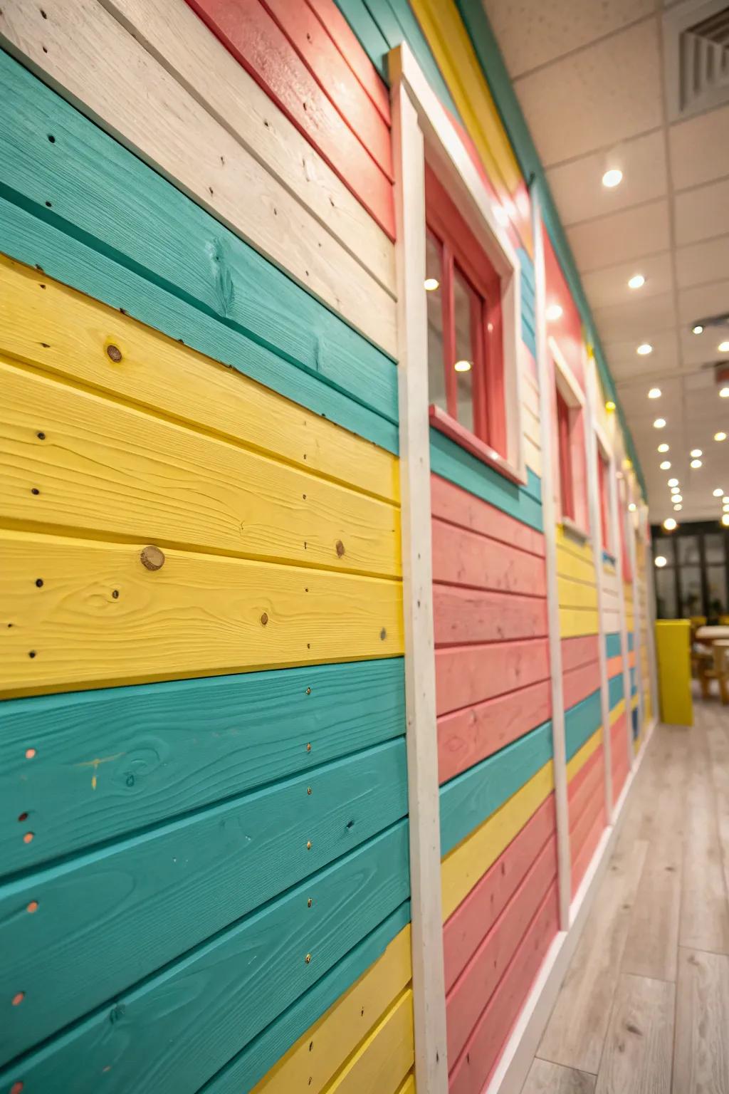 Transfigure your playroom into a vibrant wonderland with vibrant tongue and groove panels.