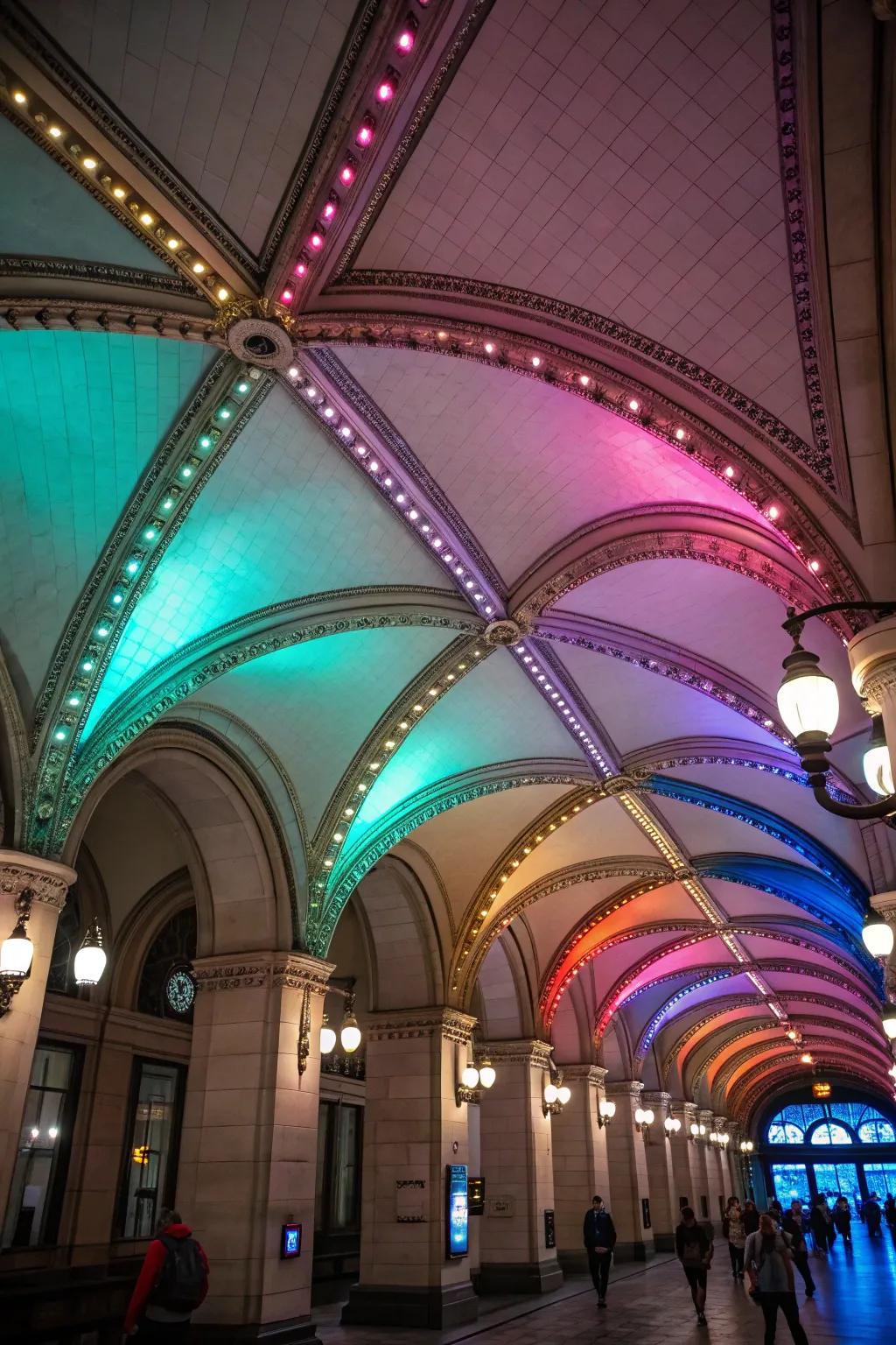 Colored track lighting imparts a vibrant and playful accent to any space.