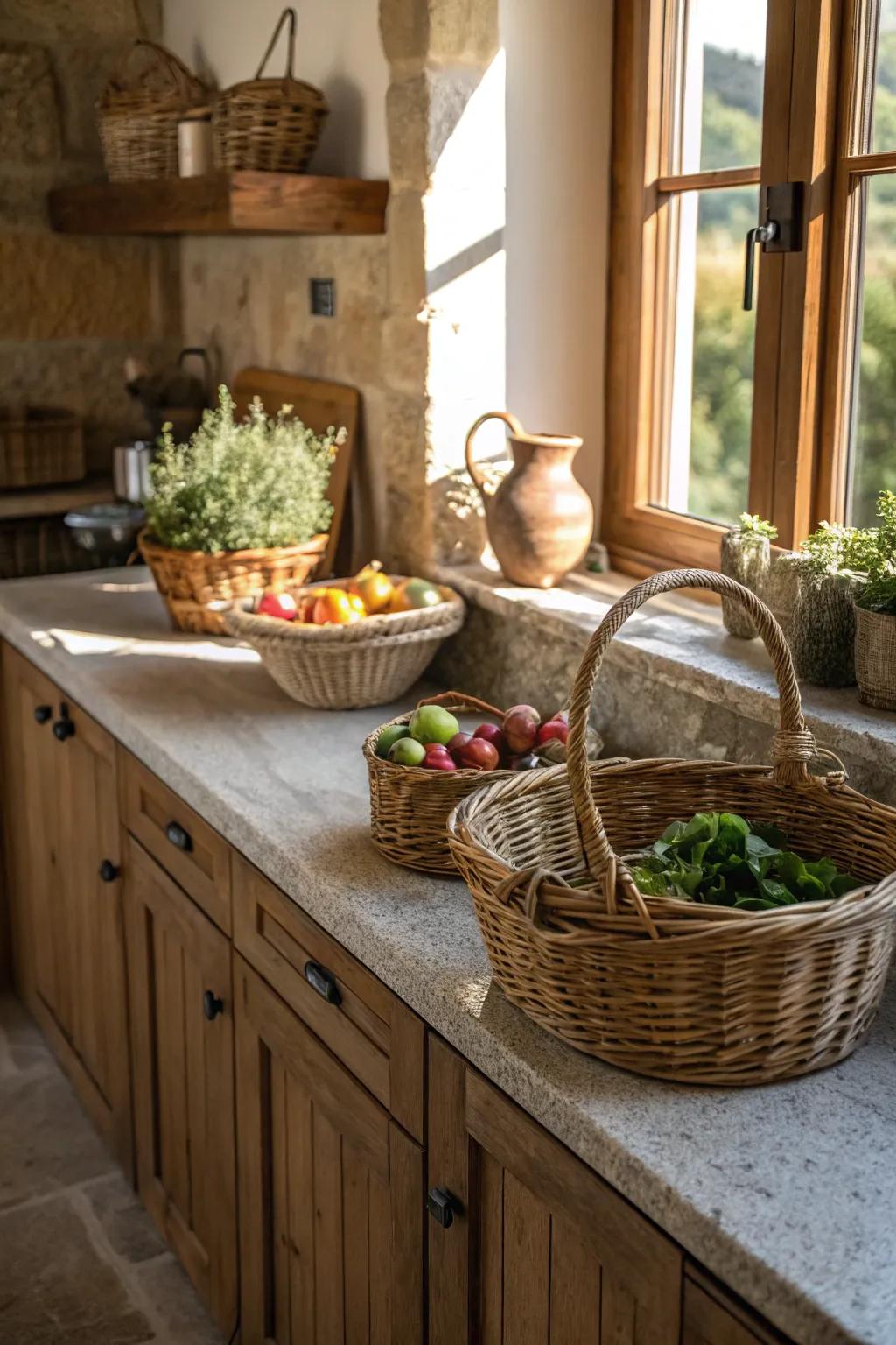 Organic textures introduce a hint of nature into the kitchen.