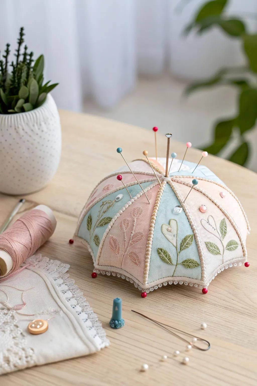 Add a touch of whimsy to your sewing space with these charming umbrella pin cushions, where practicality meets elegance.