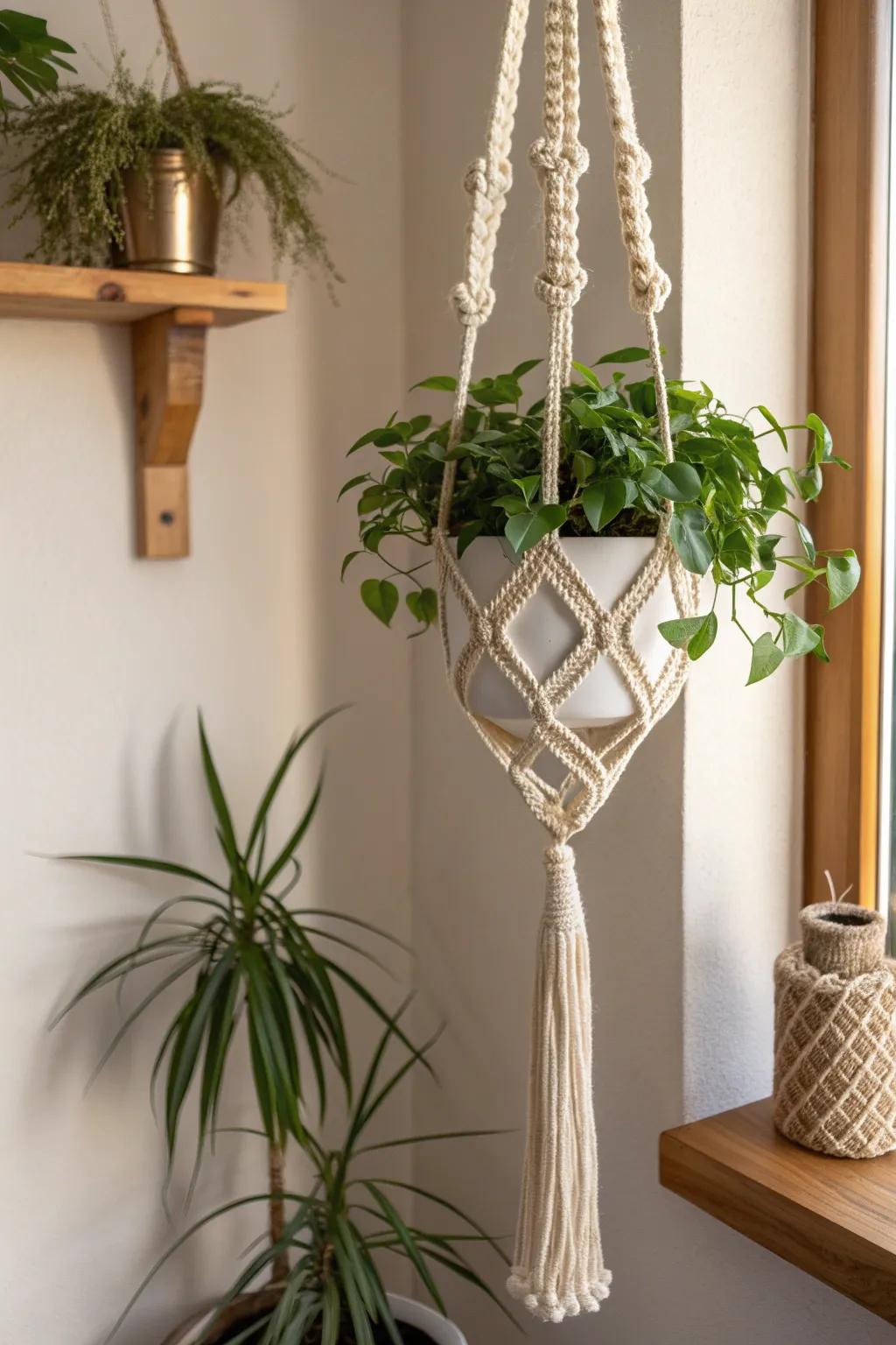 Elevate your expanse utilizing a smidgen of boho allure via DIY macrame verdure hangers.