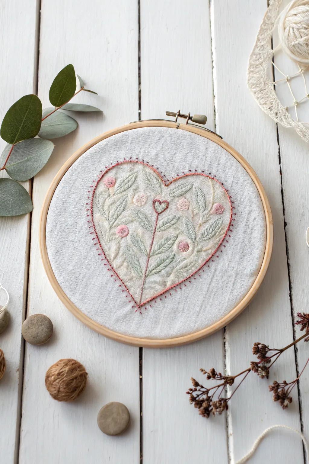 Add a hint of handmade charm to your dwelling with this elegant sewing ring heart art. Perfect for a minimalist Valentine's vibe! ❤️