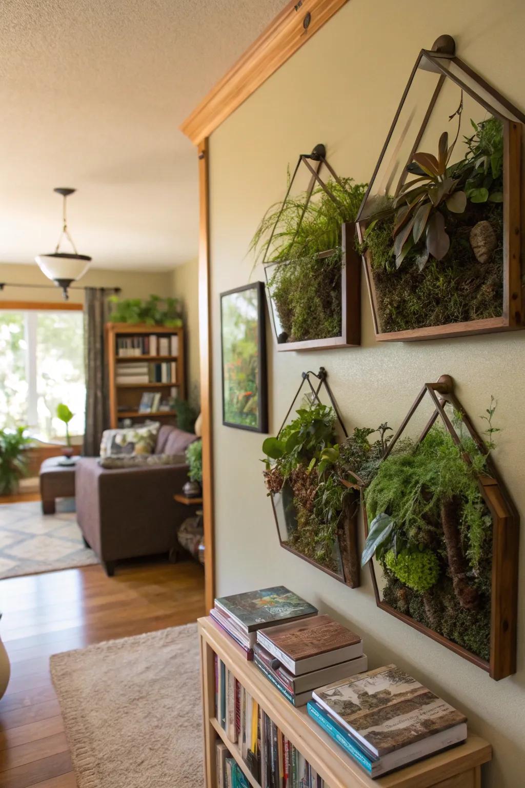 A family chamber featuring dynamic wall terrariums, showcasing seasonal flora rotations for a fresh panorama.