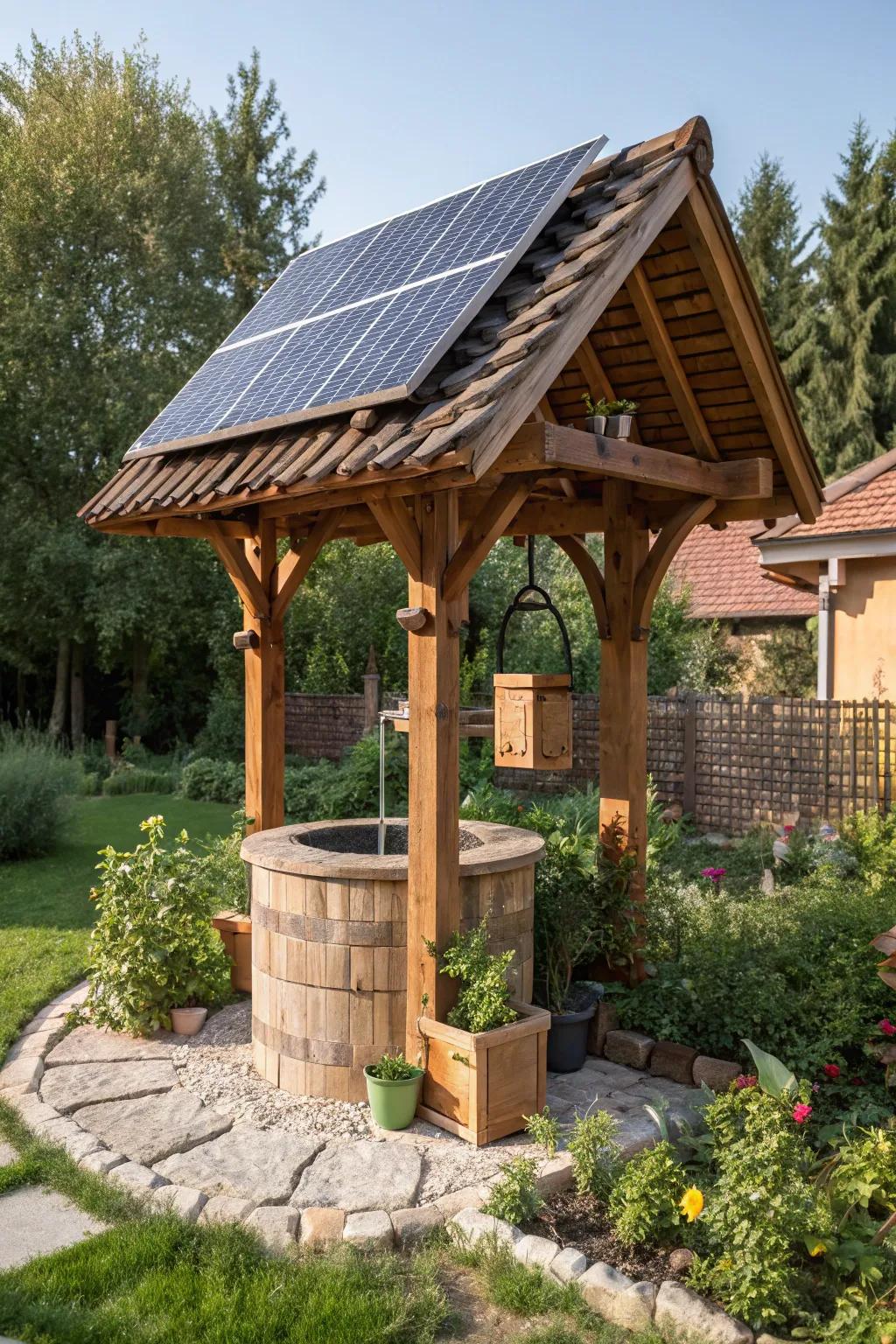 Where tradition merges with innovation: a wishing well with a solar-powered twist.