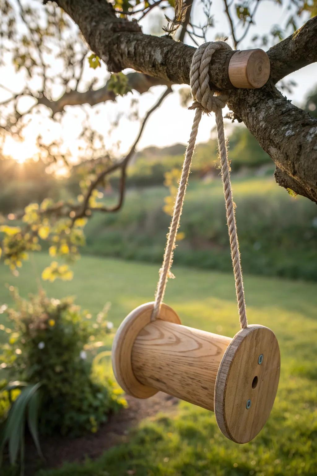 With this charming wooden spool swing that combines nostalgia with Scandinavian elegance, you can relive childhood memories.