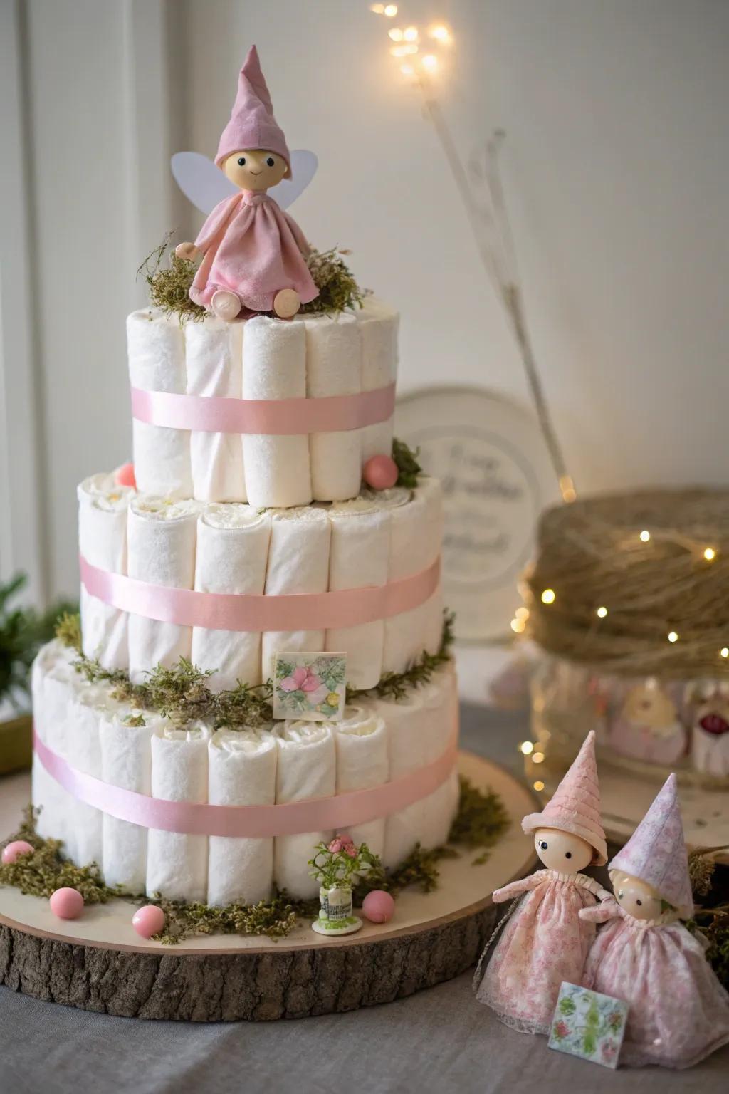 Transform your nappy cake into a fairytale marvel through enchanting sprites and gnomes!