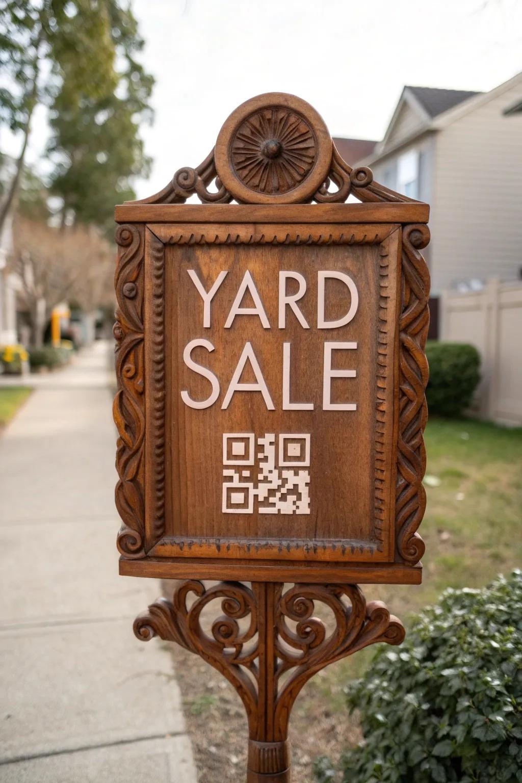 Blend of Tradition and Tech: Elevate your garage sale game with a QR code on a beautifully crafted timber marker!