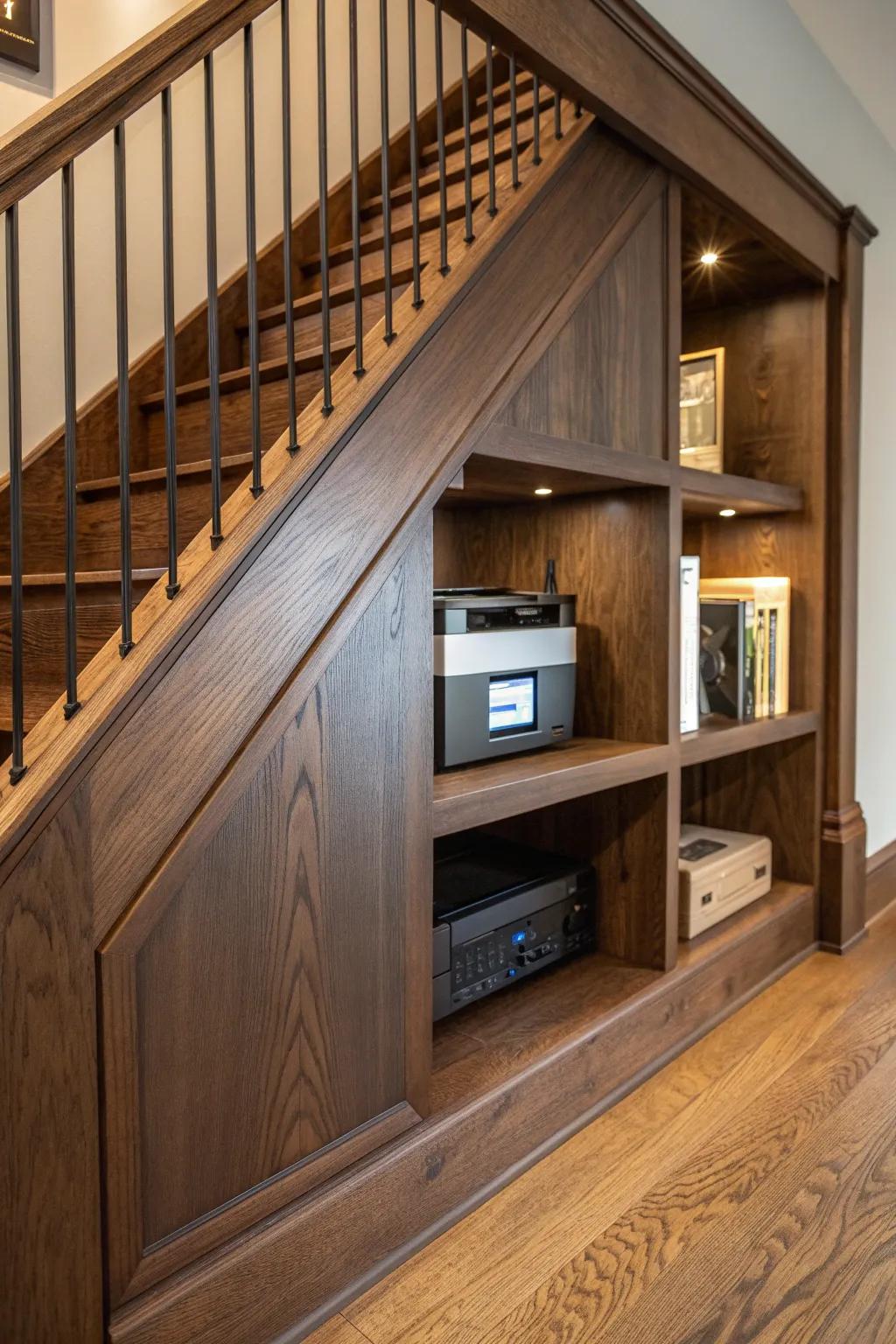 Transform under-stair nooks into functional art with a custom Digital Fabricator setup.