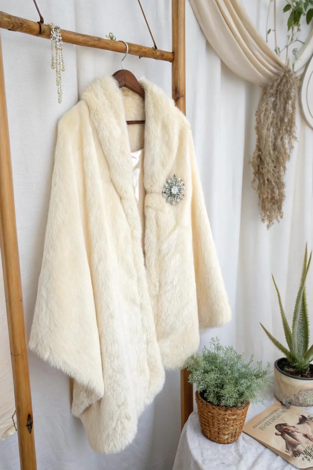 Add a touch of 60s glam with this DIY faux fur stole—where minimalism meets boho sophistication.