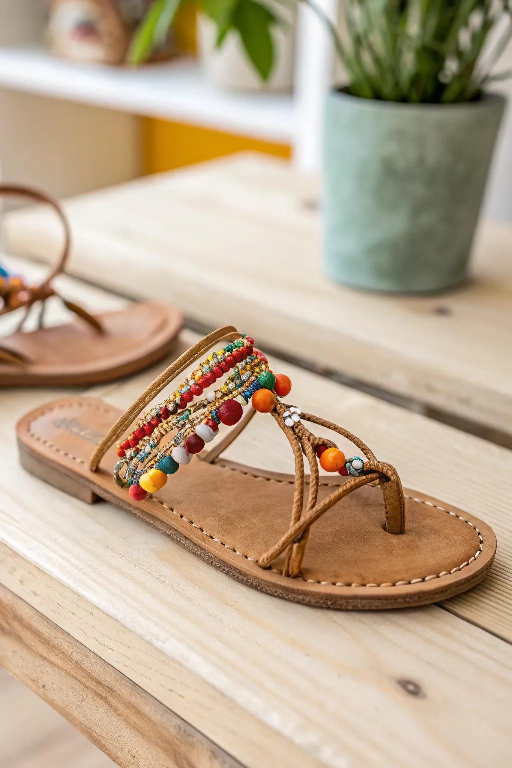 Step into the 70s with these groovy, DIY beaded sandals—where boho meets minimalist elegance.