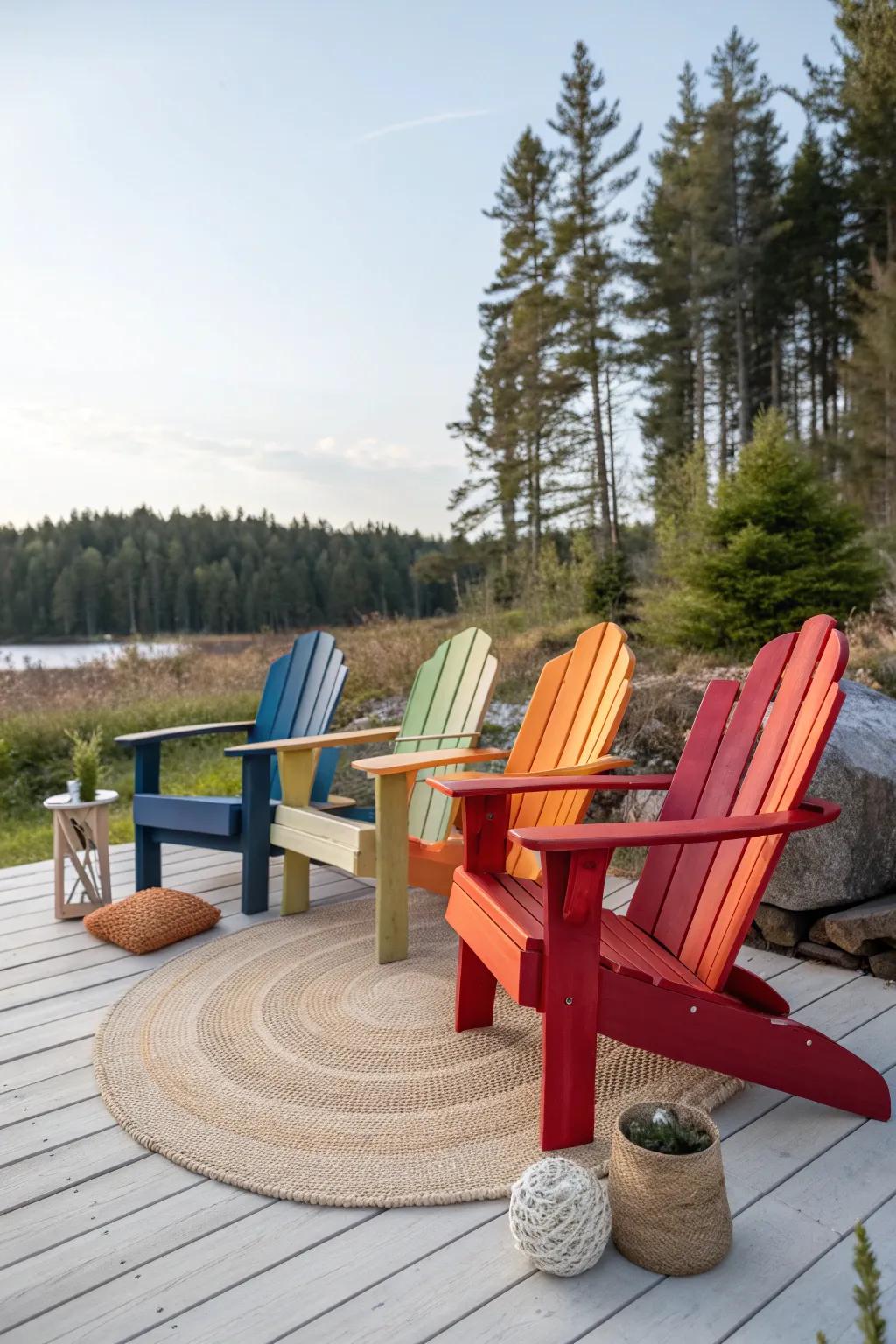 Transform your outdoor space with a rainbow of colors – let your Adirondack chair be the focal point of vibrant serenity.