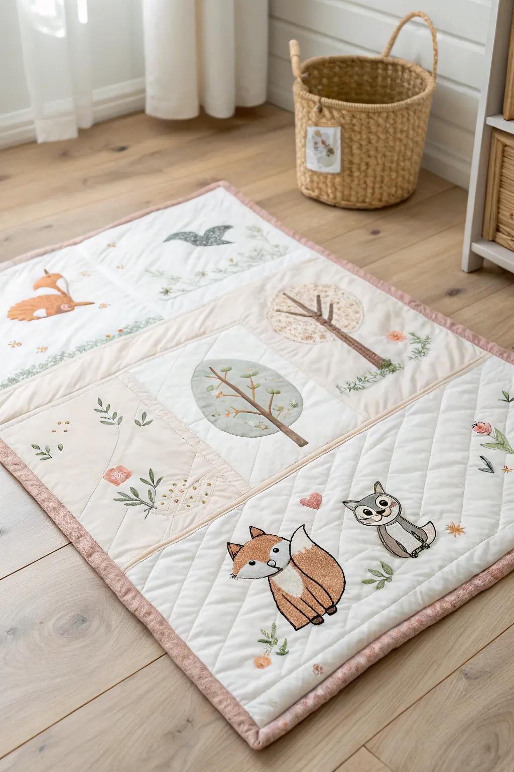 Envelop your little one in a world of whimsy utilizing this enchanting woodland quilt, where bedtime narratives come to life.