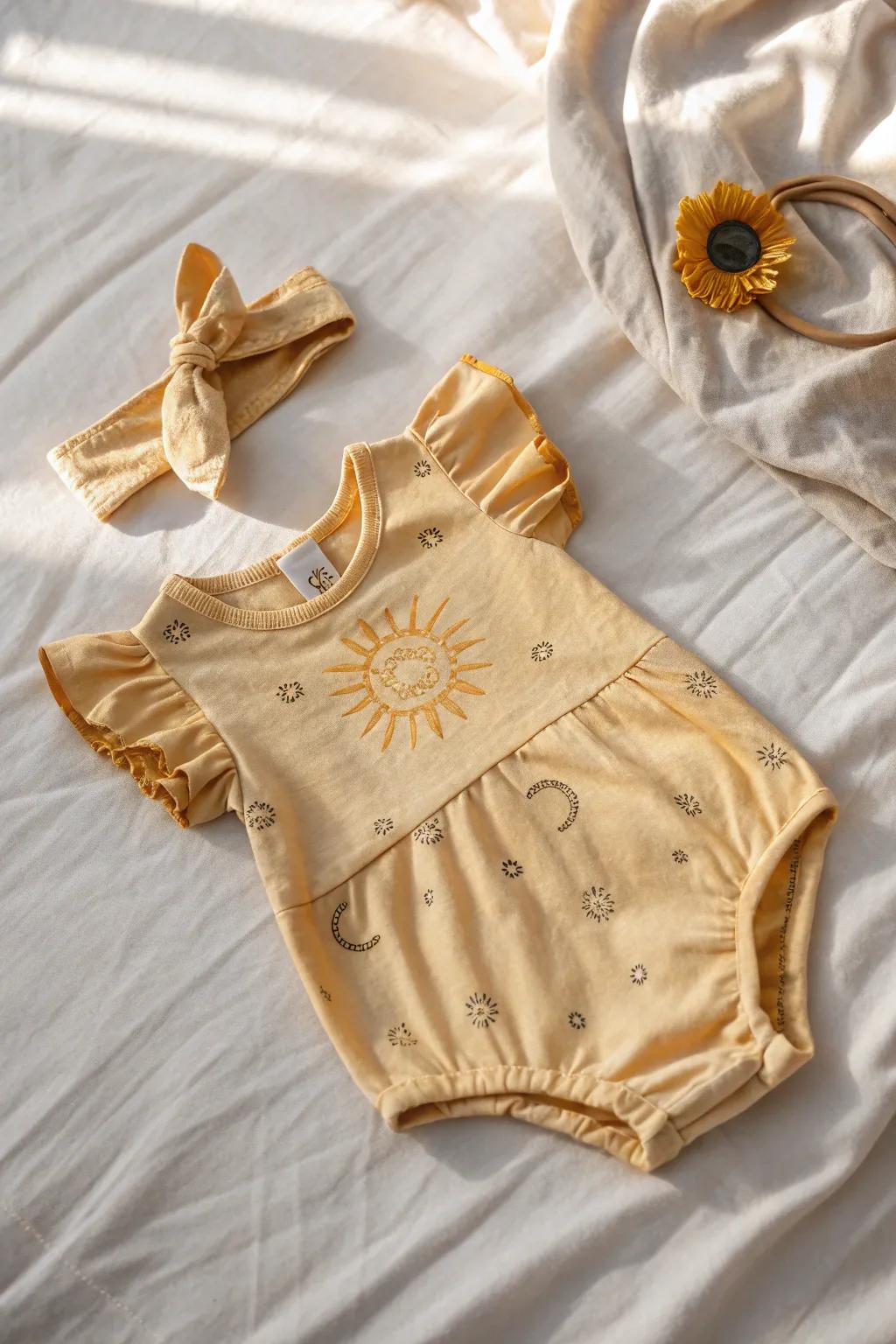 Radiate joy with this charming sunshine-themed baby outfit, perfect for your little ray of sunshine!