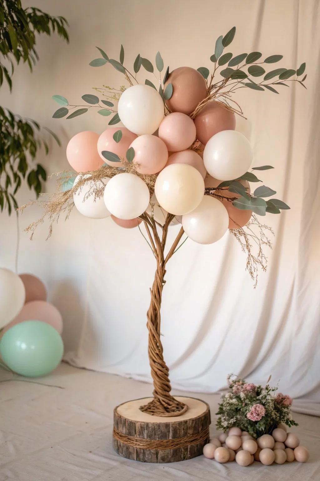 Elevate your décor with the artful beauty of a balloon tree sculpture.