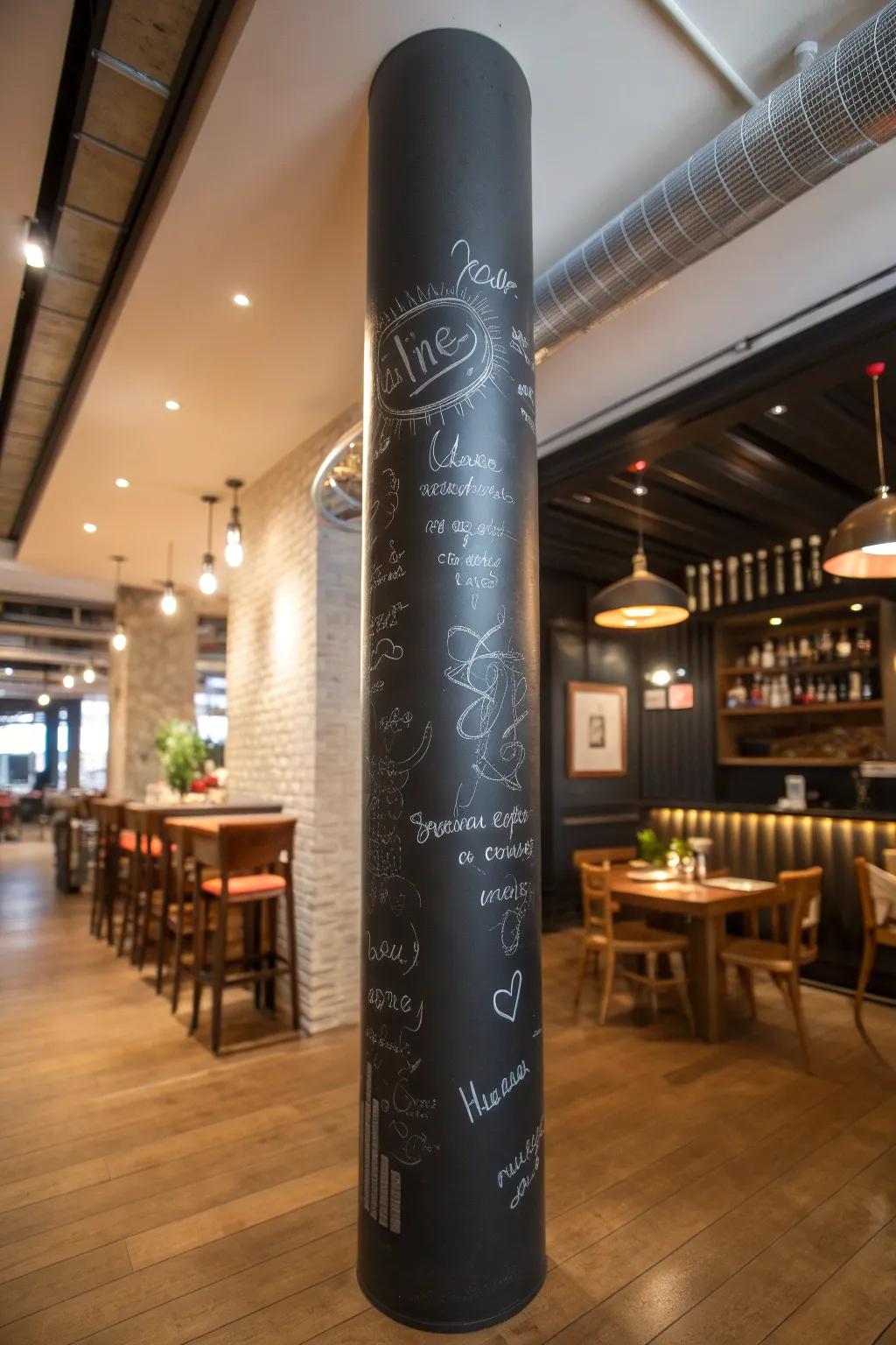Change your space with a chalkboard-covered column for personalized style and messages.