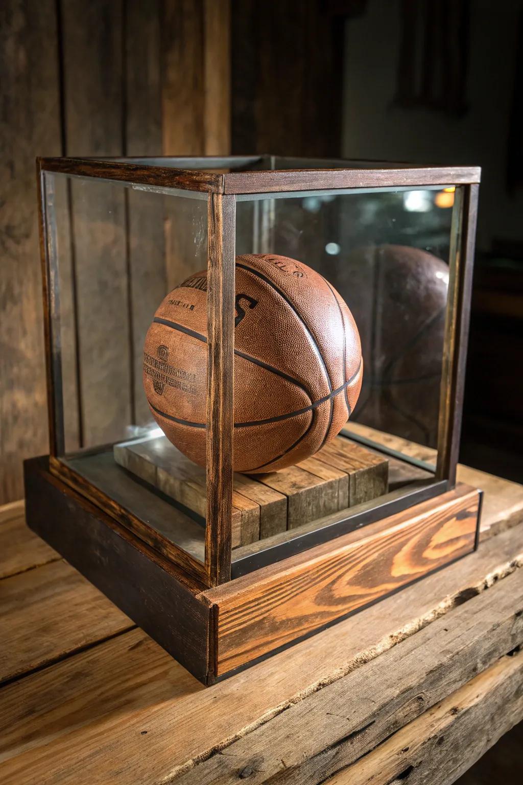 Elevate your space with eco-friendly style: a basketball display box crafted from repurposed materials, merging sustainability with sophistication.
