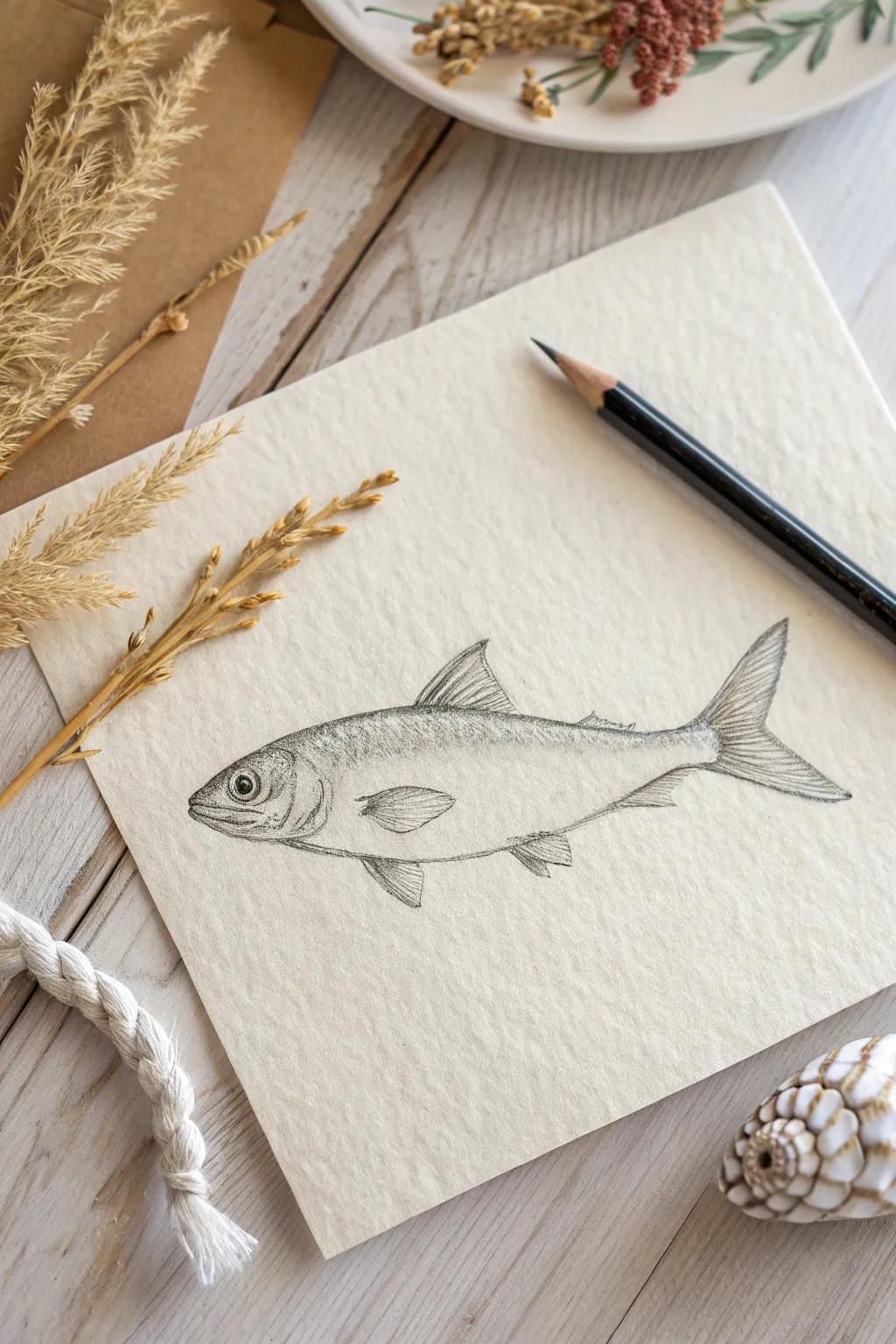 Dive into minimalism with an exquisitely crafted aquatic creature sketch, ideal for your creative voyage.
