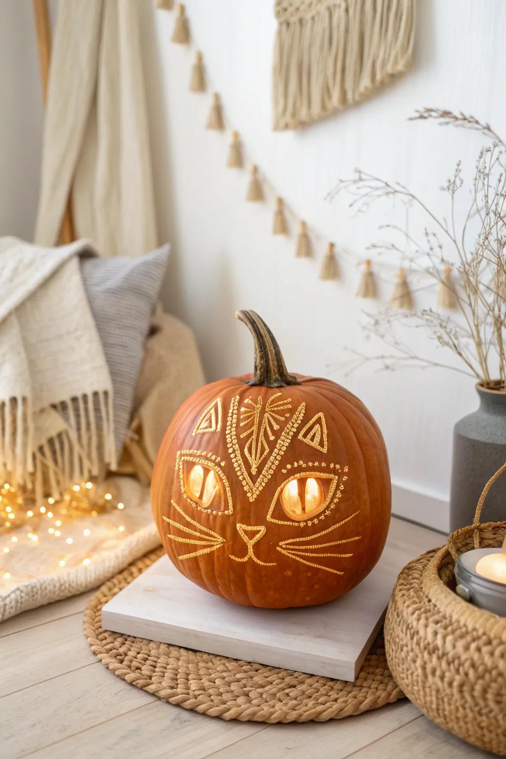 Illuminate the night with mystique: Craft your own glowing cat eyes pumpkin.