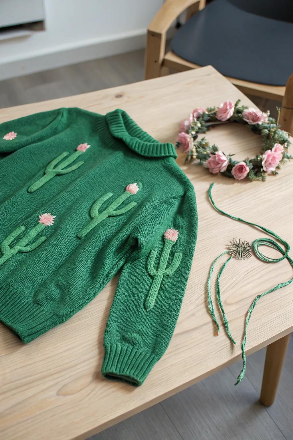 Transform into a quirky thorny plant with this straightforward DIY outfit concept!