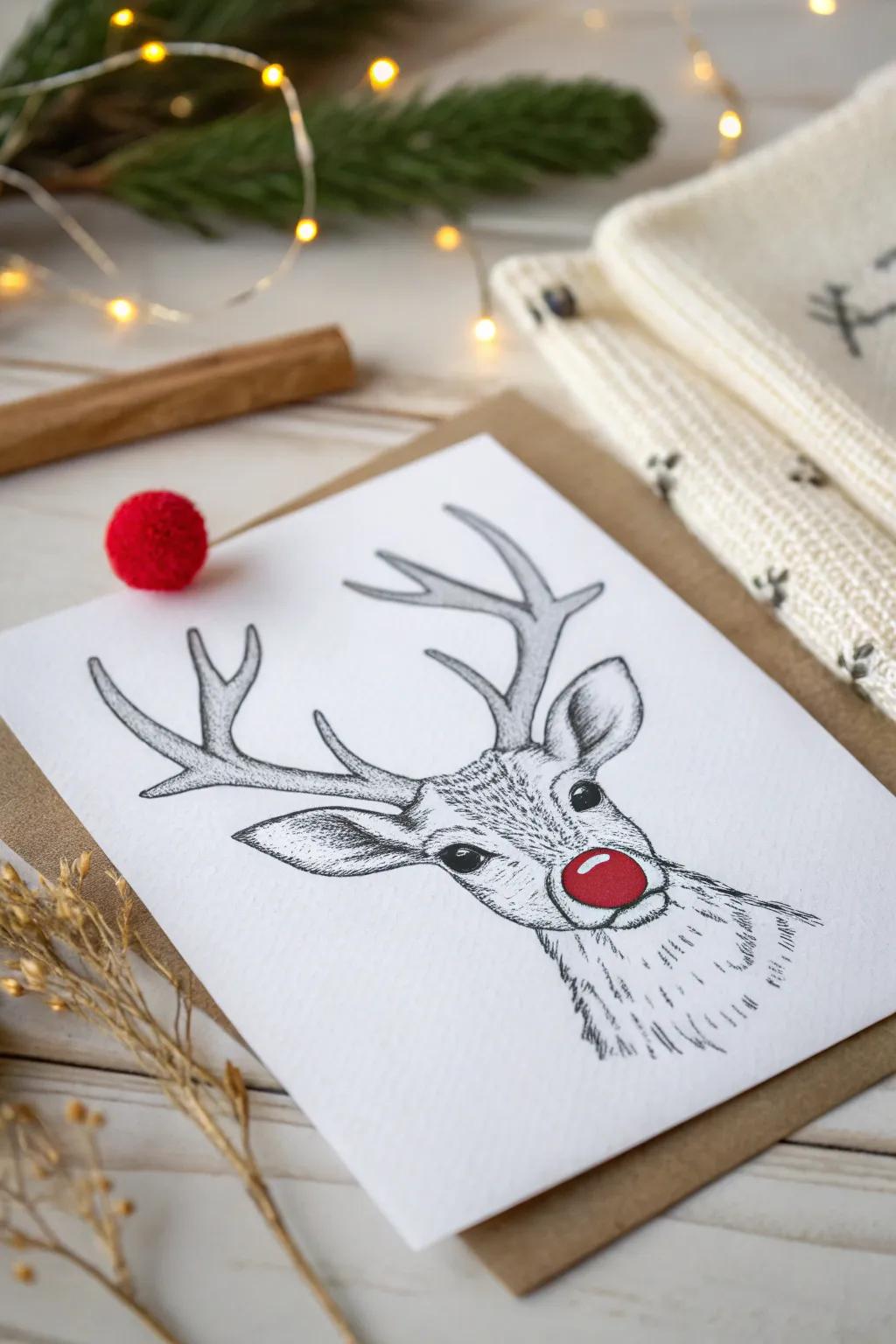 Revel in celebratory unpretentiousness through this endearing reindeer card, impeccable for a joyous holiday season.