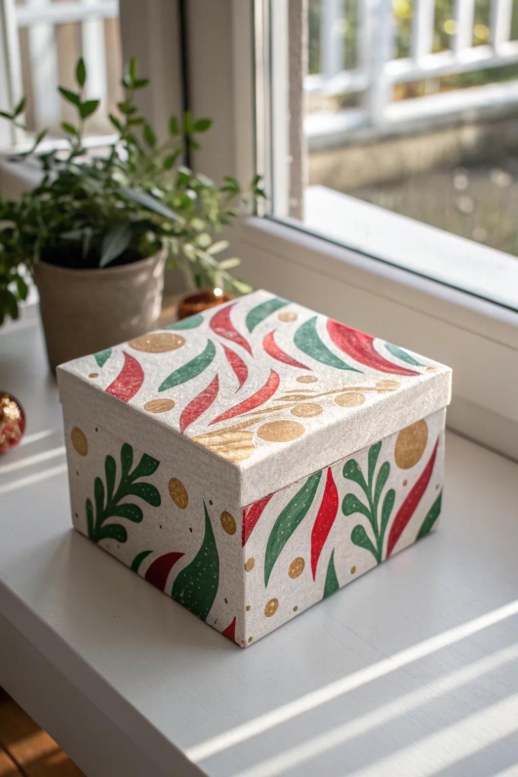 Elevate your holiday decor with a touch of handcrafted elegance: sponge-painted gift boxes that blend simplicity and festive charm.