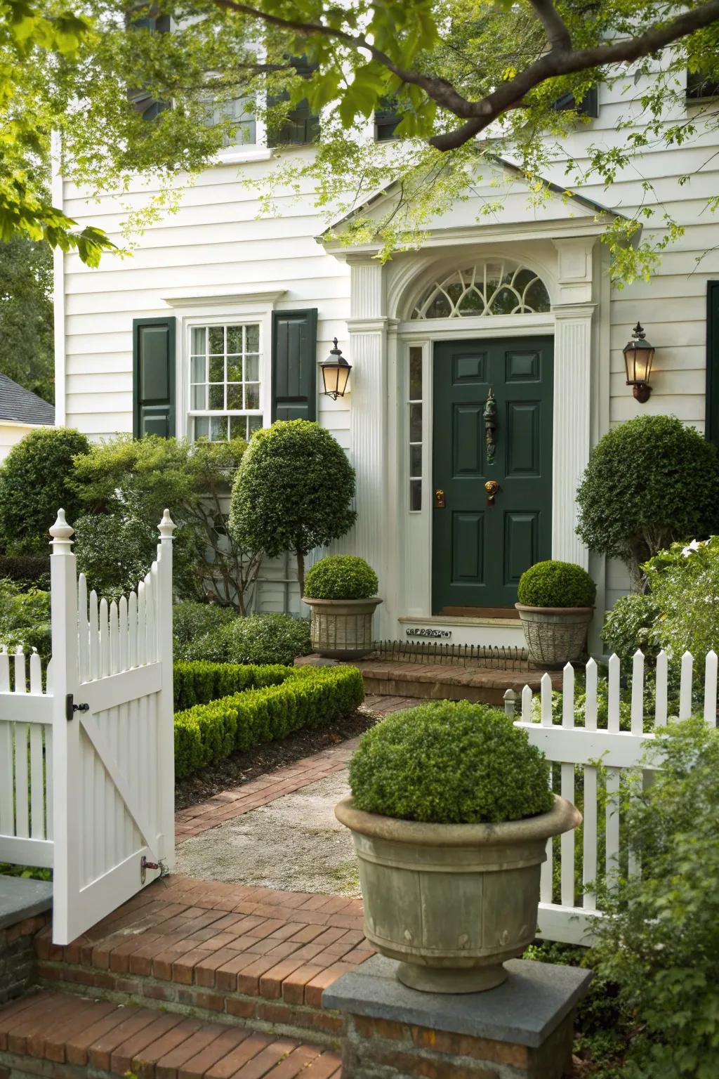 Potted flora provide a lush and inviting reception to colonial residences.