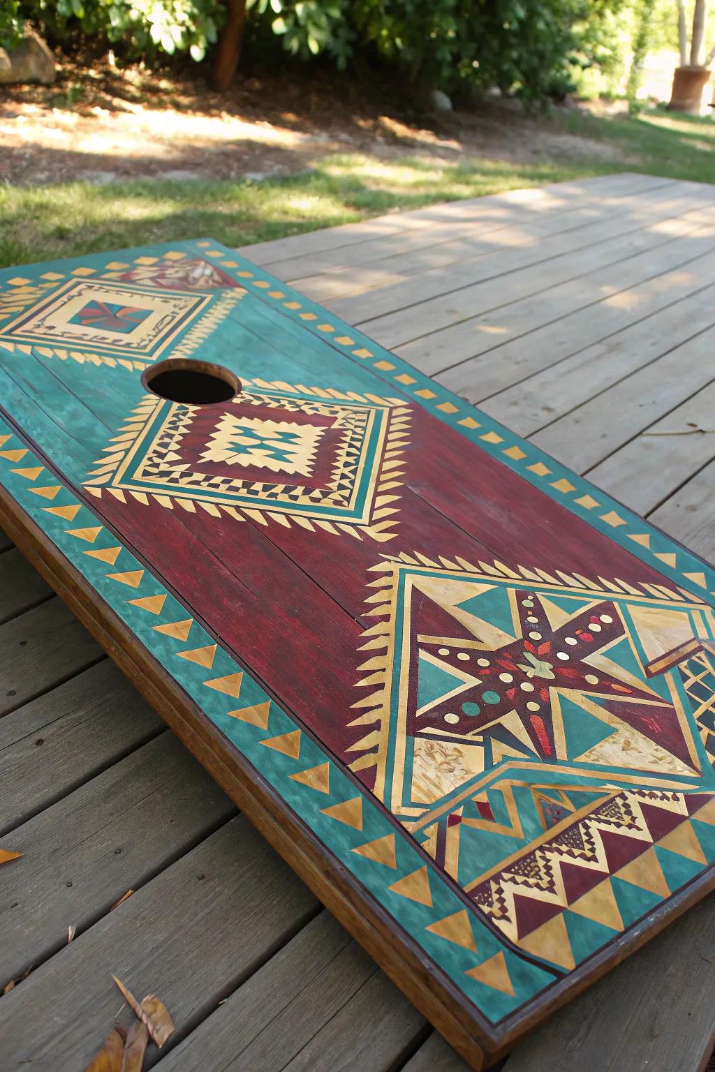 Incorporate a nuance of heritage to your engagement through this stunning Aztec-stimulated cornhole board.