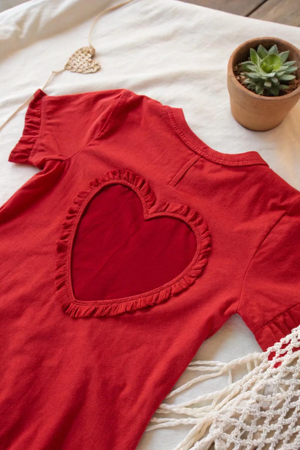 Add a touch of romance to your wardrobe with this adorable heart opening T-shirt. Perfect for those who love minimalist style with a Bohemian flair!