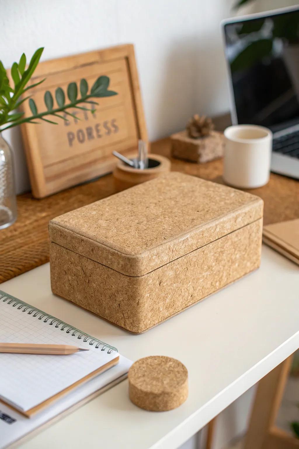 An environmentally sound bark-coated box, exuding sustainable decor.