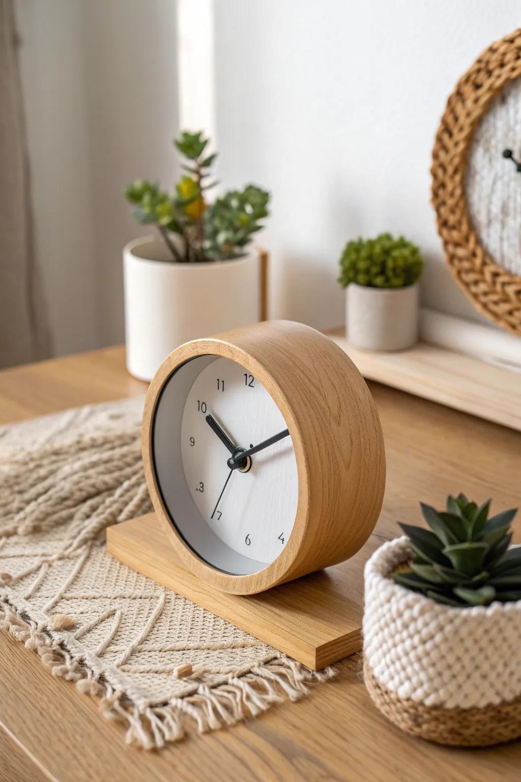 Elevate your workspace with a touch of elegance: a unique desk clock that embodies minimalist charm and natural beauty.