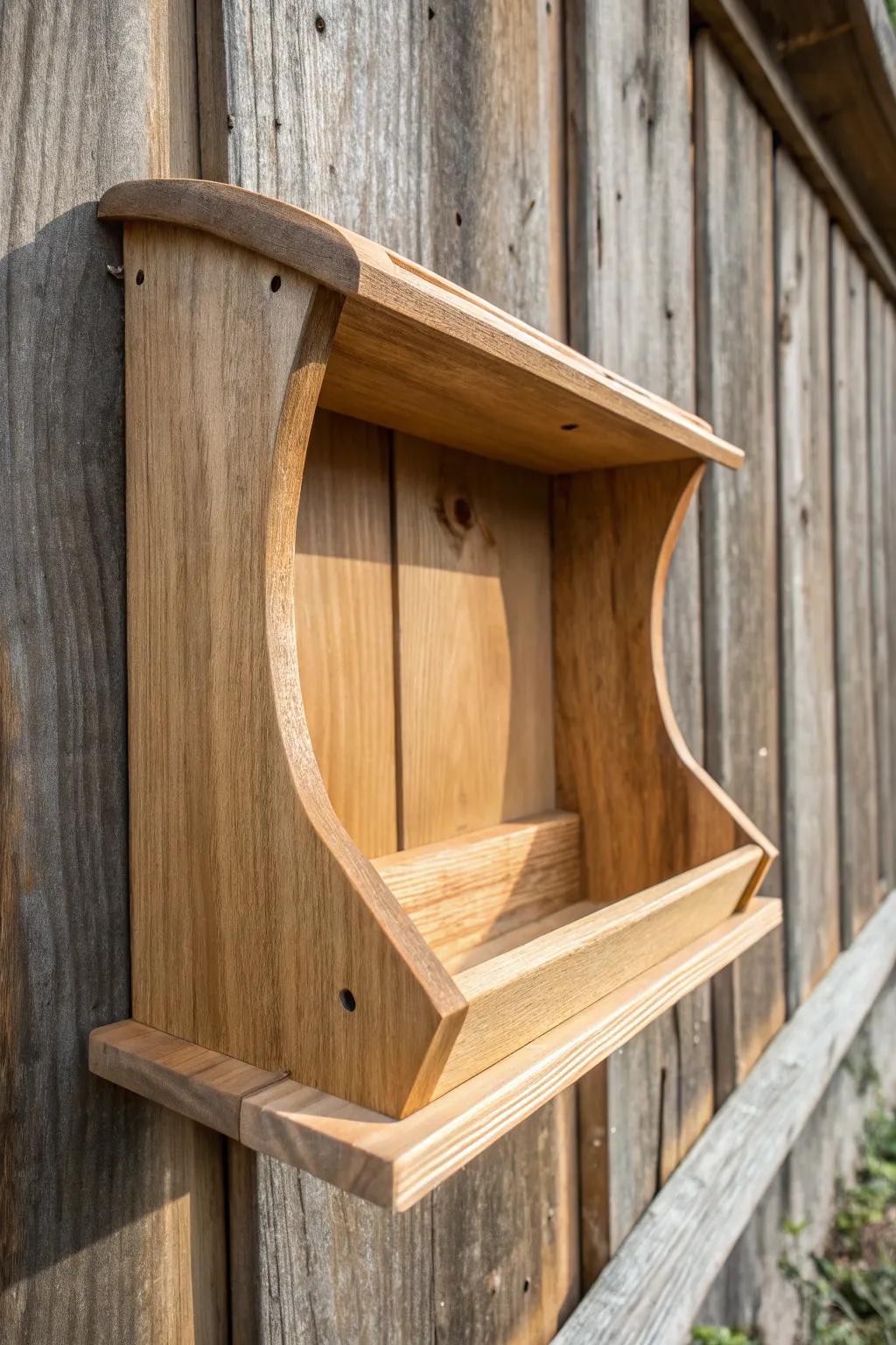 Enrich your coop's appeal with this skillfully made wall-mounted feeder, mixing practical design with rural charm.