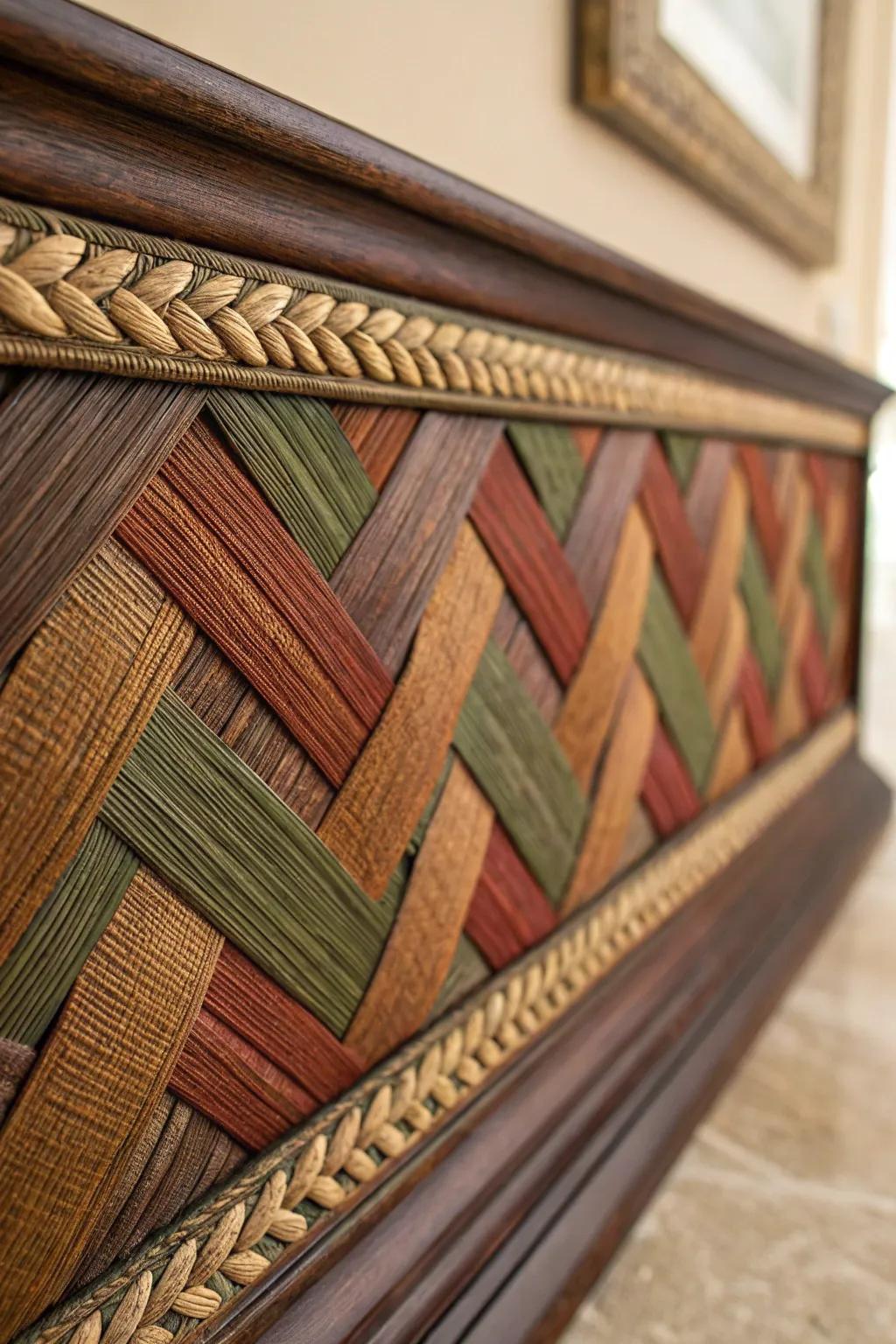 Elevate your environment via the country-style allure of an interlaced basket weave cornice board.