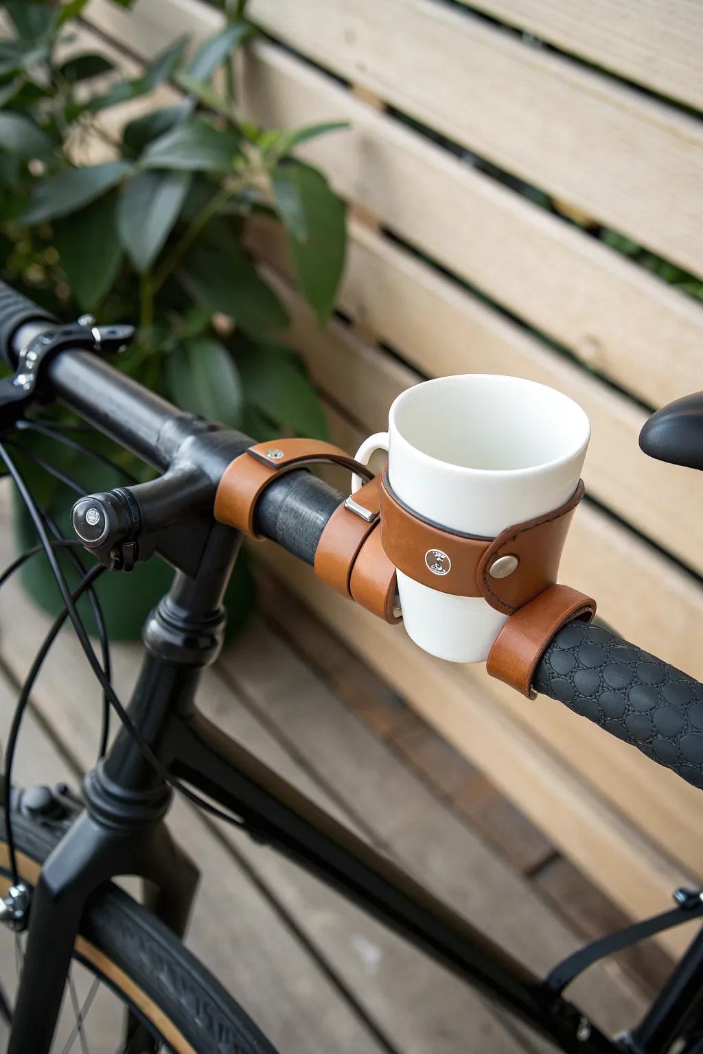 Sip in style: Elevate your bicycle ride with this stylish do-it-yourself mug accommodation.