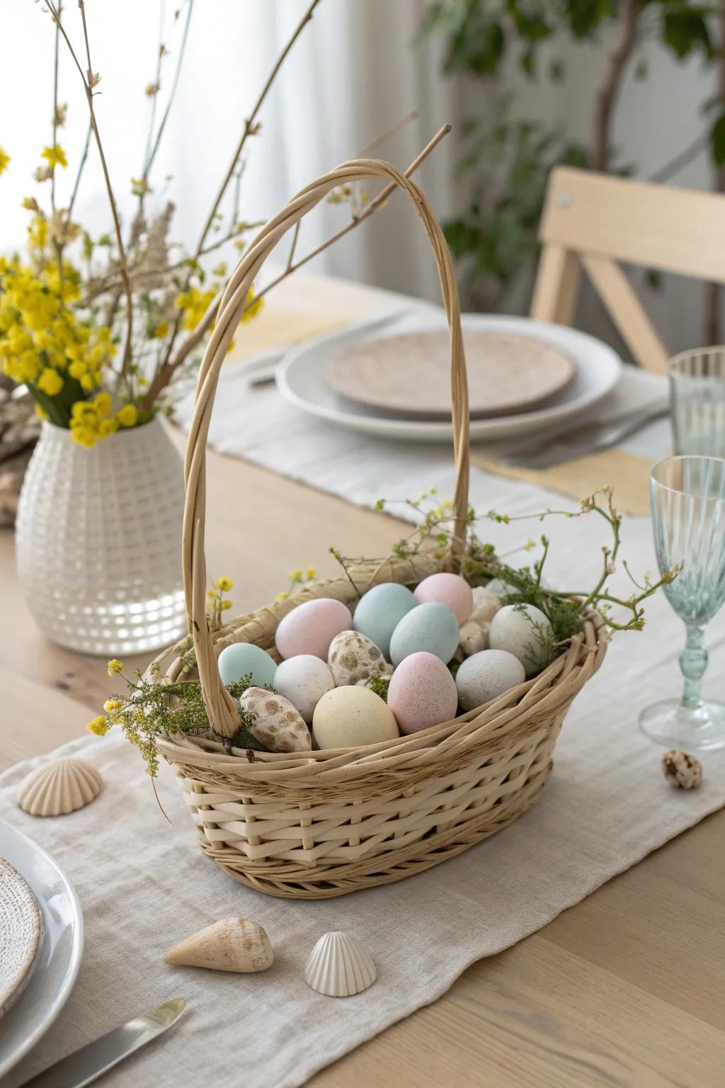 Convey the serene beauty of the coast to your Easter table through this seashell and soft hued sphere centerpiece.
